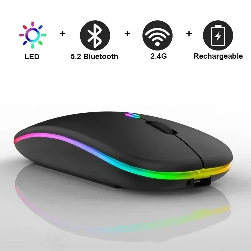 2.4GHz Wireless Optical Mouse USB Rechargeable RGB Cordless Mice For PC Laptop