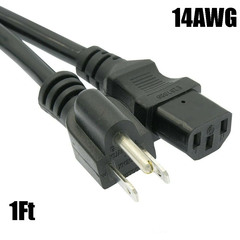 1-25FT 14AWG NEMA 5-15P to IEC320 C13 PC Monitor 3 Prong AC Power Cable Lot