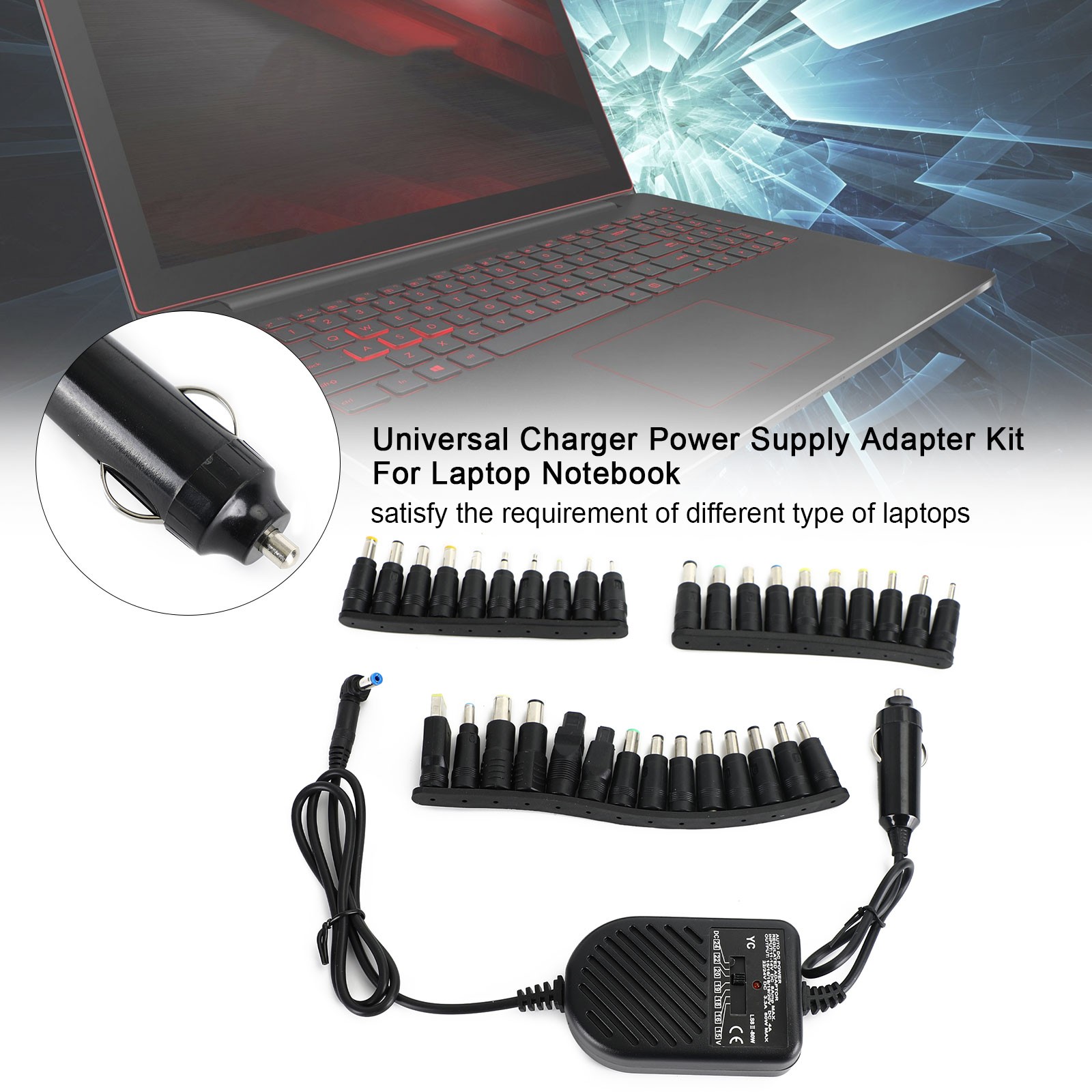 🚀Car Laptop Notebook 12V 80W Univ Power Supply With Universal 34 Tips 12V 80W