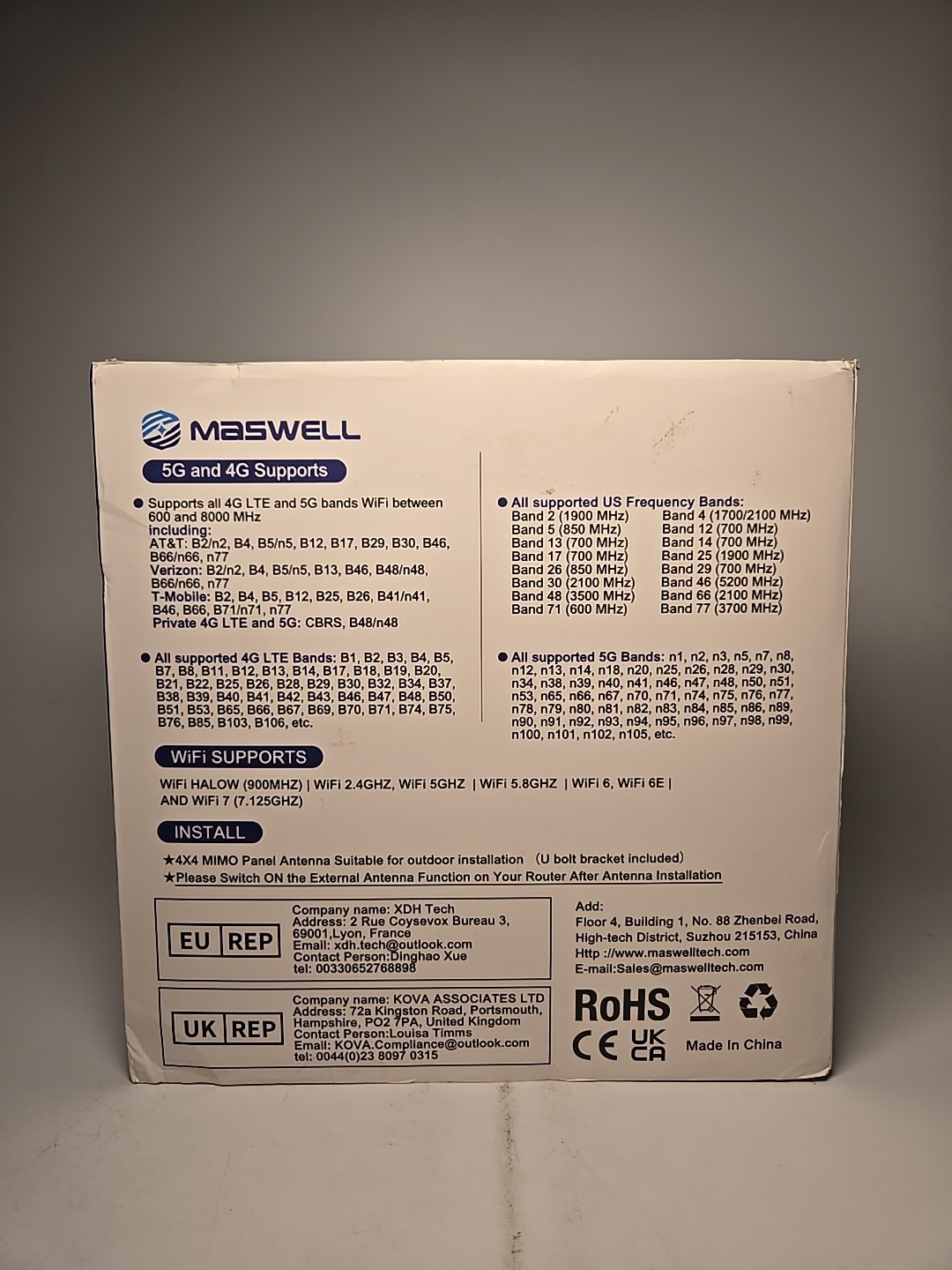 Maswell 4MIMO Ultra: 4G LTE 5G Panel Antenna, 10dBi High Gain 4X4 MIMO External