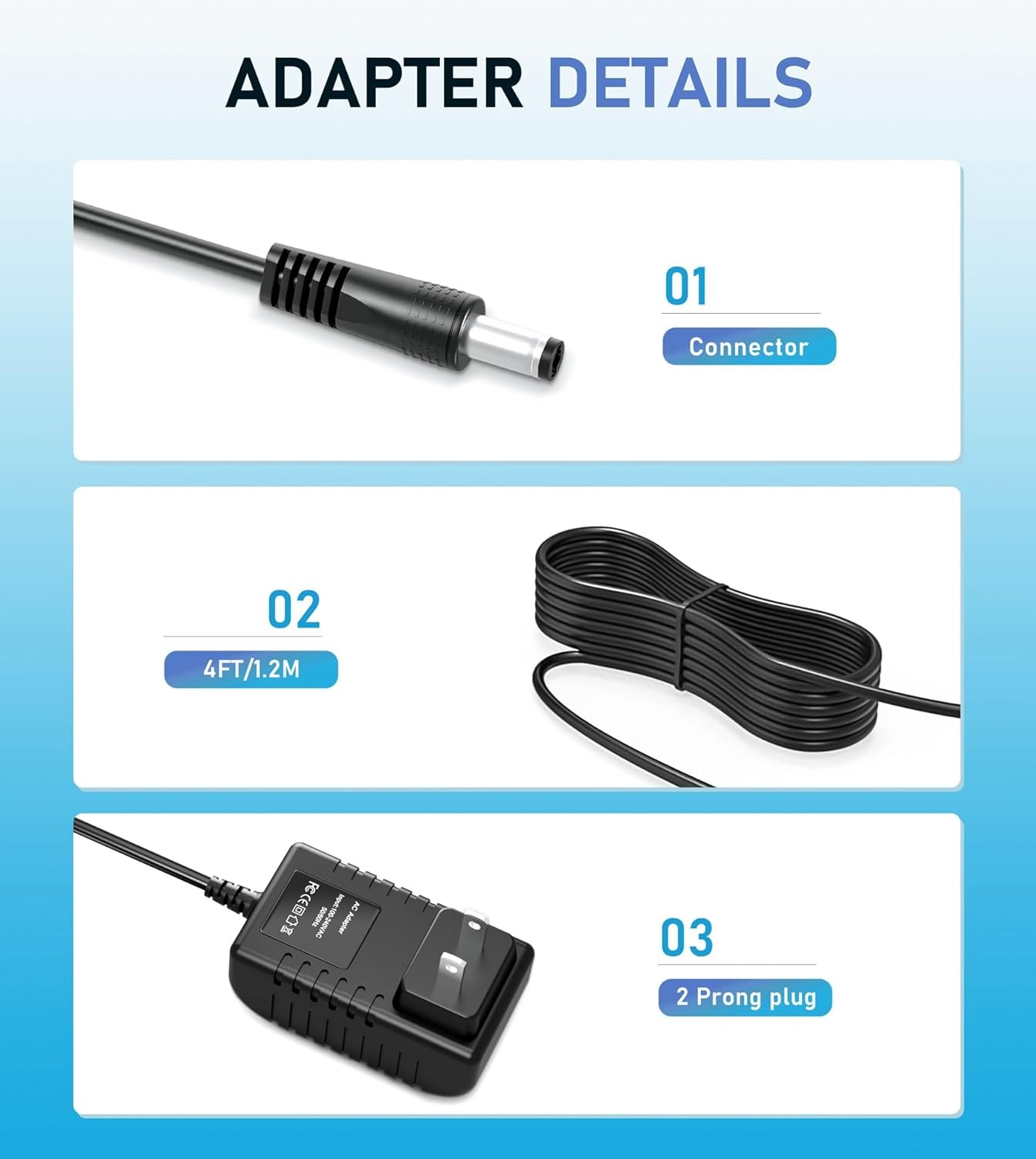 10V 1.8A 1.5A 1A Charger Adapter 18W 10V 1800mA 1500mA 1000mA 500mA with 10 Plug