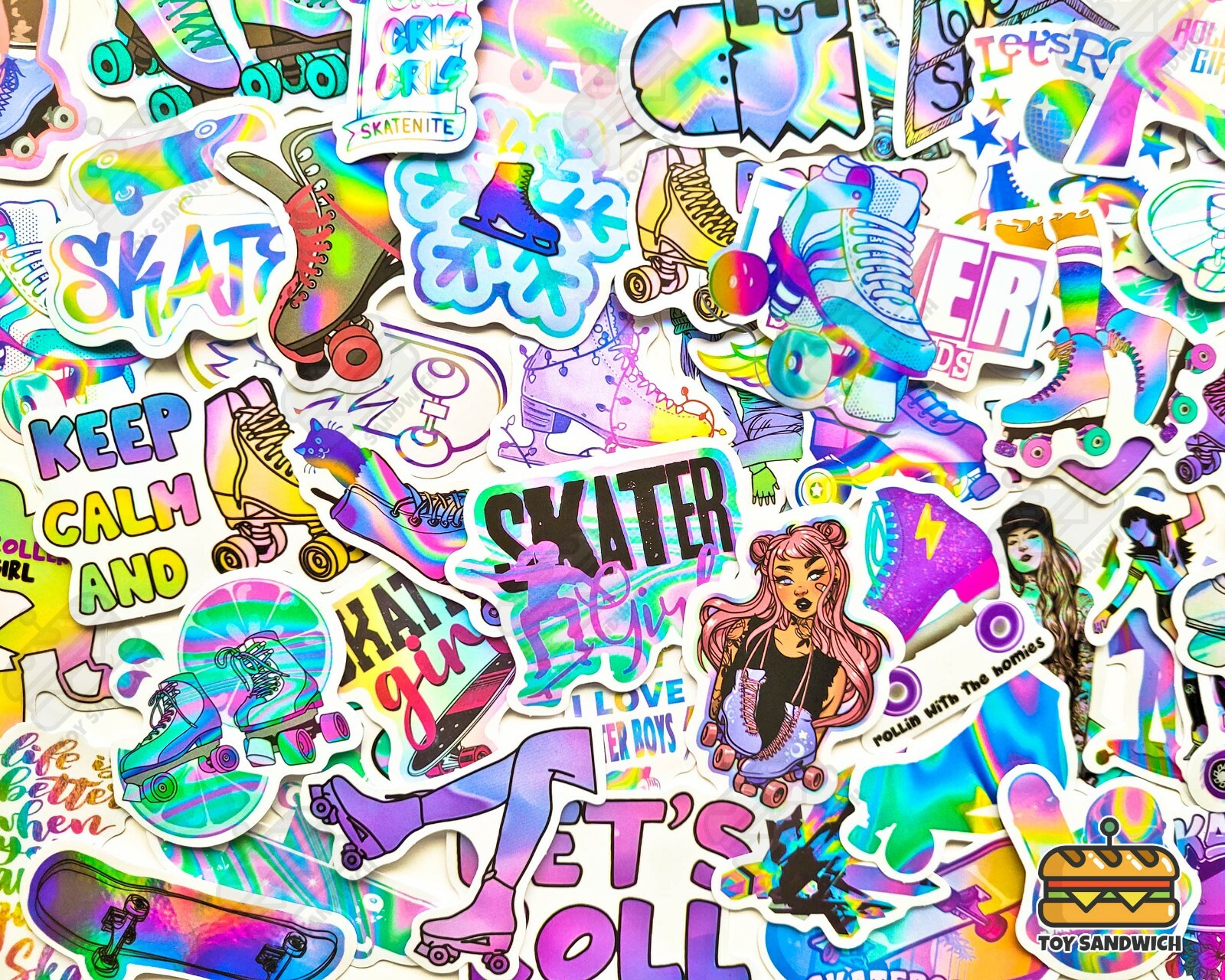 50 pcs “Roller Skates” Sticker Pack Skateboards Roller Derby Holographic Decals