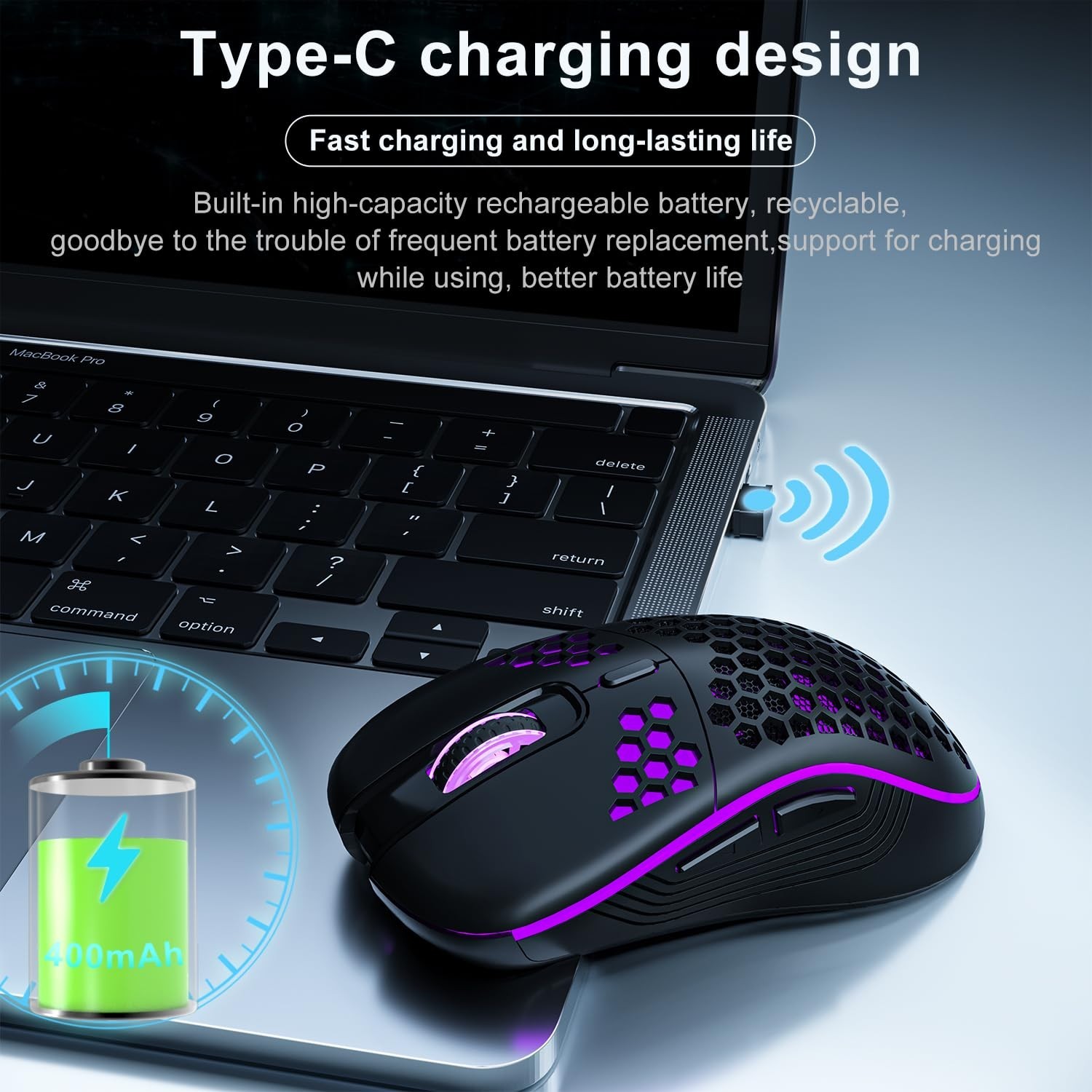 Wireless Mouse Gaming Rechargeable Optical Mouse Cordless 7 Color LED Backlit PC
