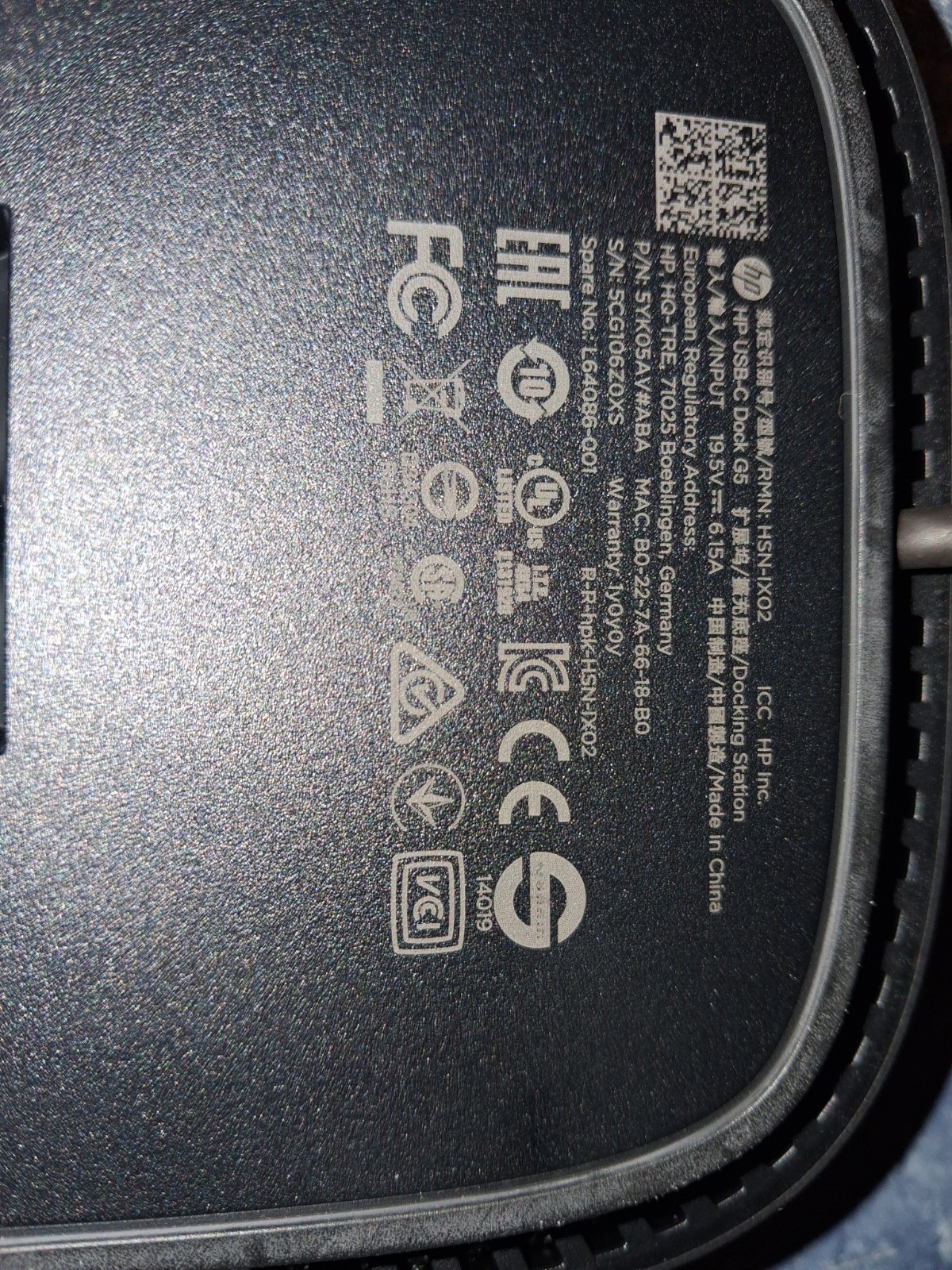 HP G5 USB-C Docking Station (5TW10UT#ABA) with OEM 120W Power Supply Works Great