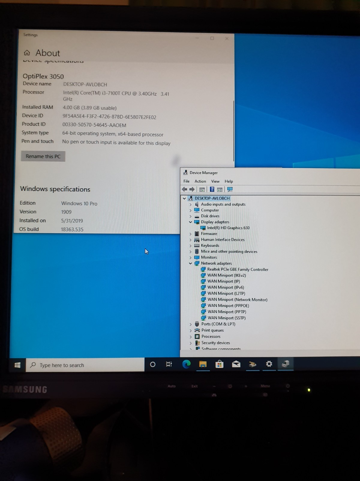 Dell OptiPlex 3050 Micro (500GB, Intel Core i3-7100T, 4GB Ram) No A/C Adapter