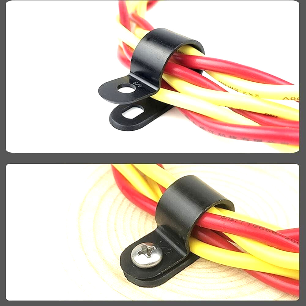 100 PCS 1/4″ Inch R-Type CABLE CLAMPS NYLON BLACK HOSE WIRE ELECTRICAL RING LOOP