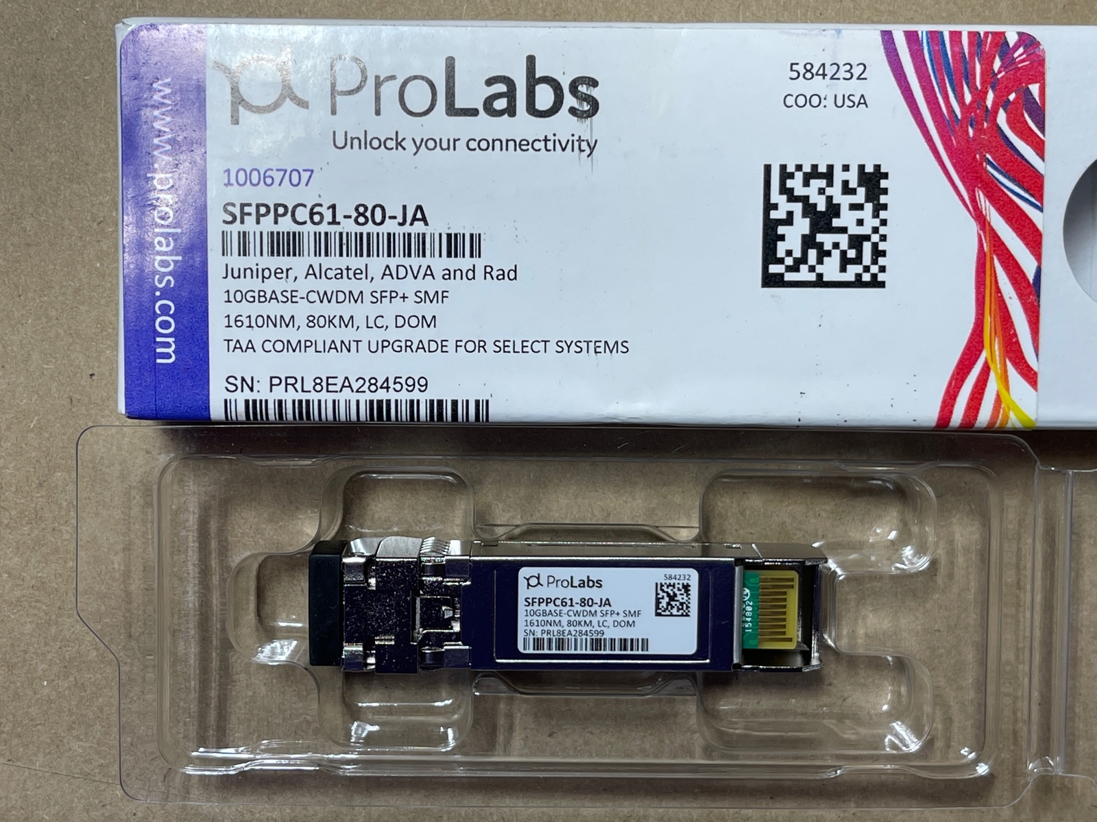 Prolabs 1006707 SFPPC61-80-JA for Juniper Alcatel ADVA Rad 10GBase-CWDM SFP+ SMF