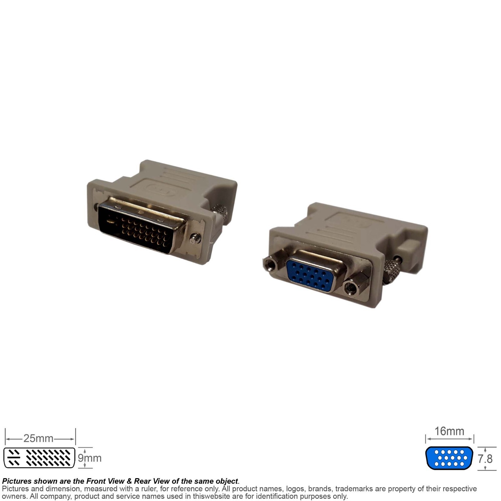 Adapter Video DVI 24 +5 29 Pin DVI-I Male VGA D-Sub HD 15 Pin HD15 Female Used