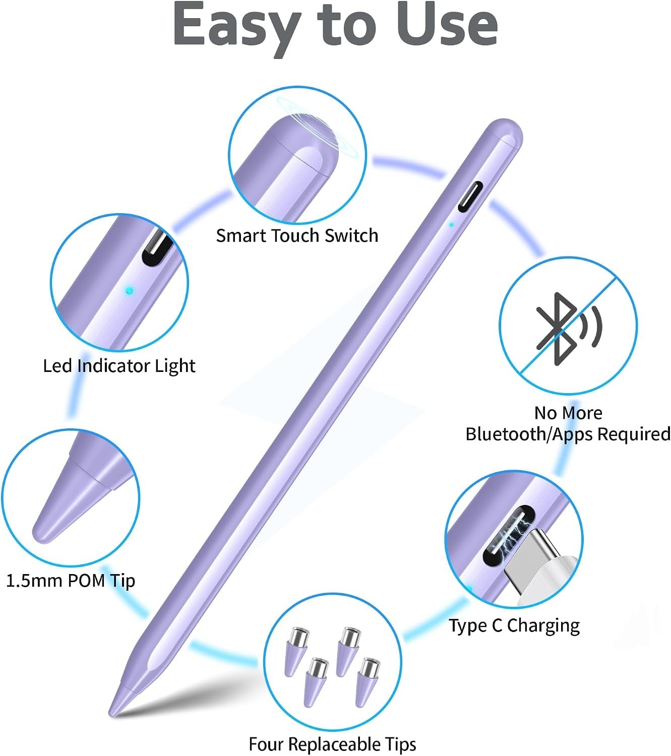 Versatile iOS & Android Stylus Pen – User-Friendly Rechargeable Design with Tips