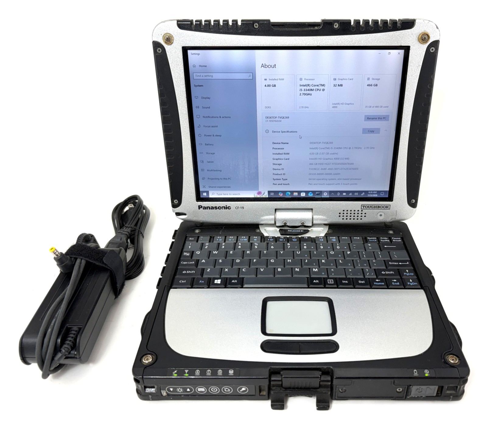 Panasonic Toughbook CF-19 MK7 500GB HDD 4GB RAM Win 10 2.7GHz i5-3340M; 6140488