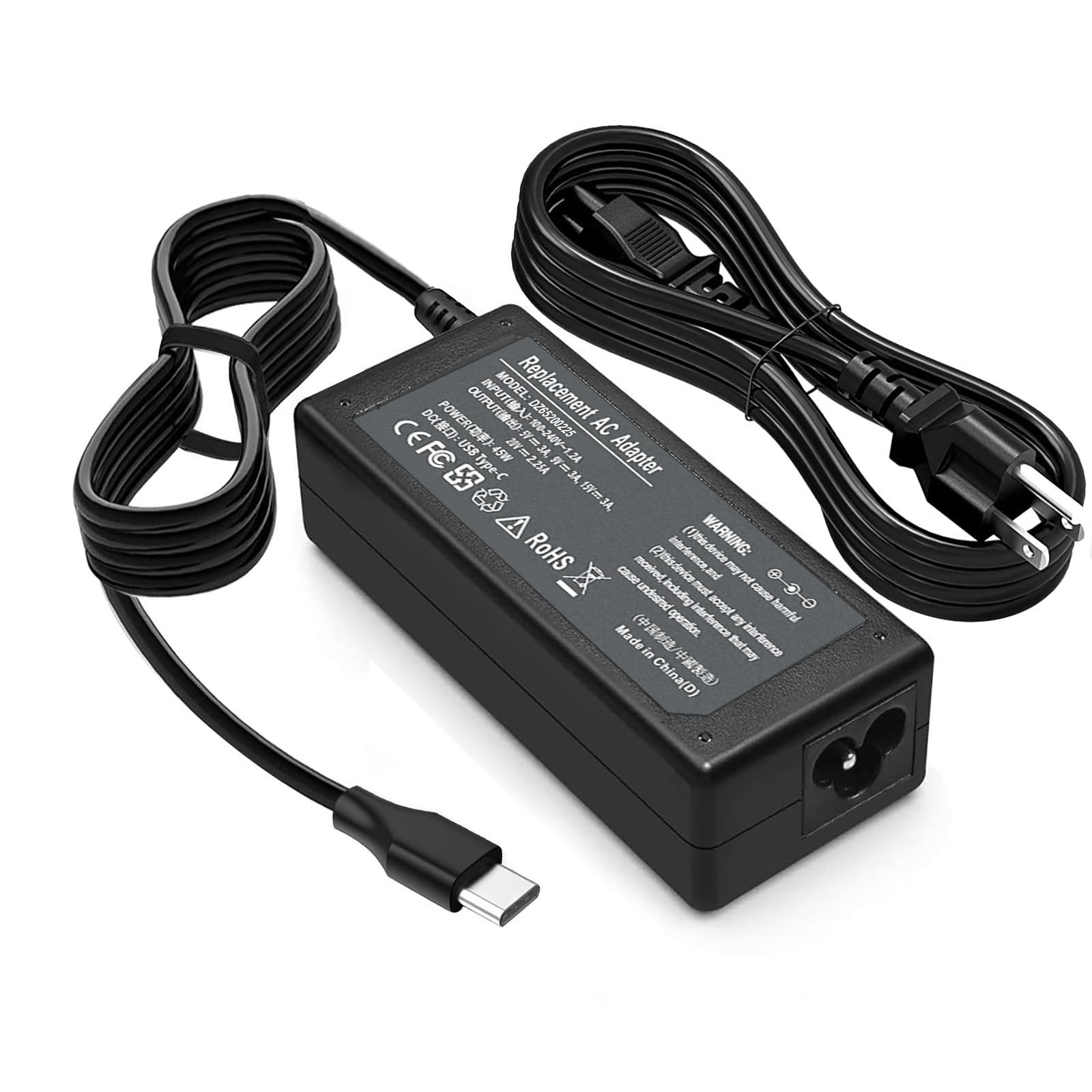 45 Watt USB C Chromebook Charger for Lenovo Yoga 7i, thinkpad Black