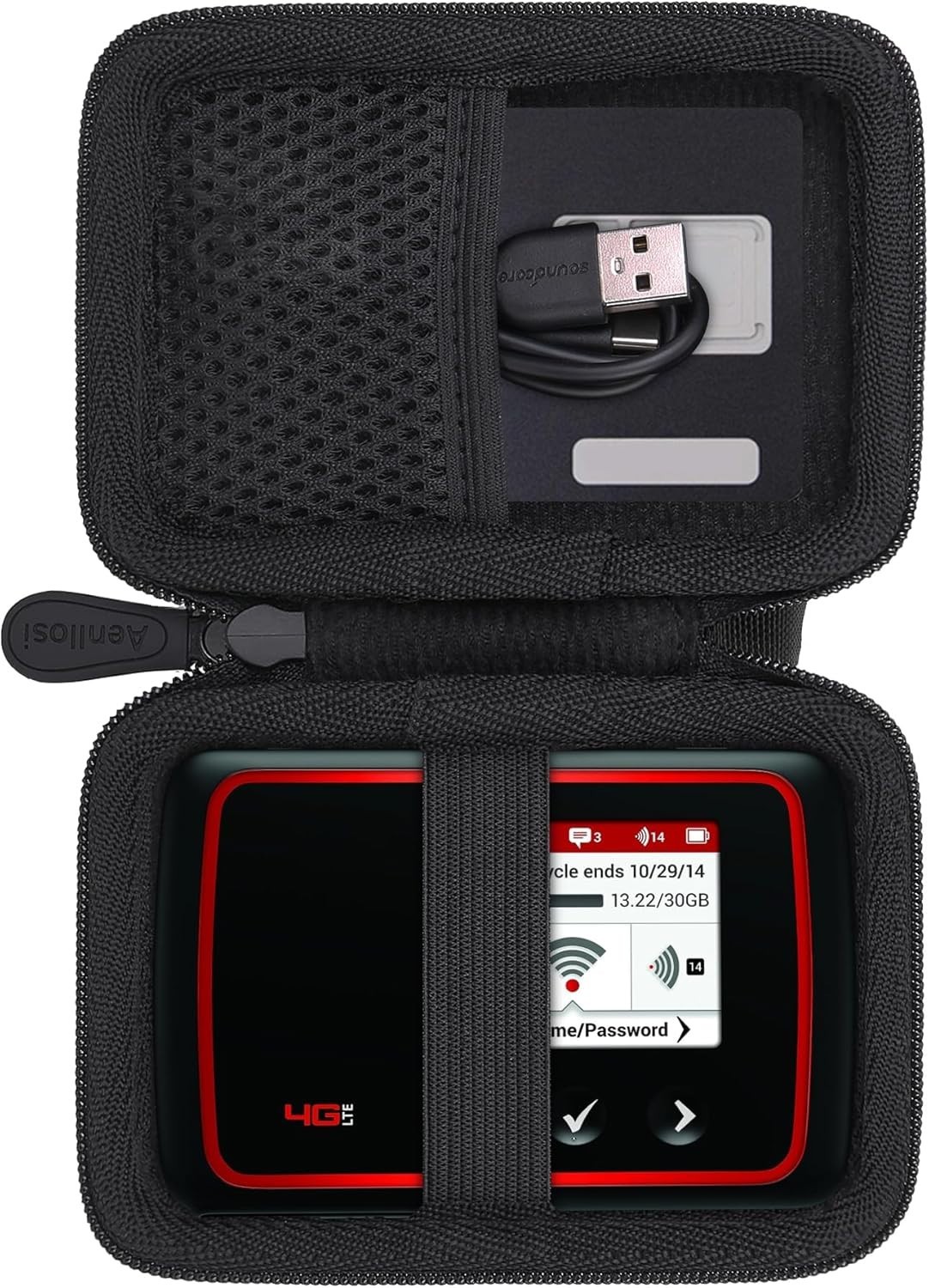 Durable Hard Case for Jetpack MiFi 6620L/8800L with Elastic Strap & Mesh Pocket