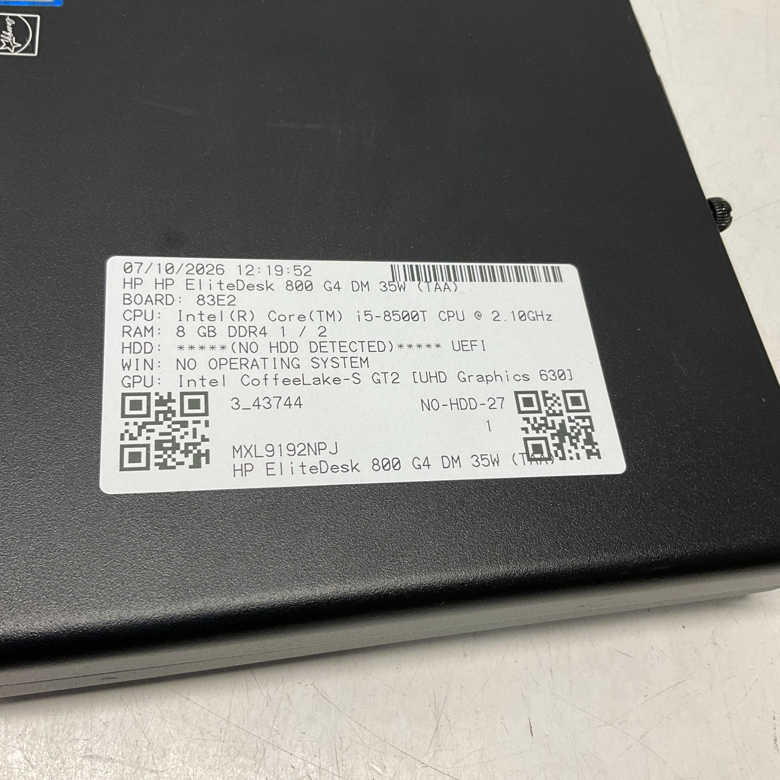 HP EliteDesk 800 G4 Micro Intel Core i5-8400T 2.1GHz 8GB RAM No HDDOSAC