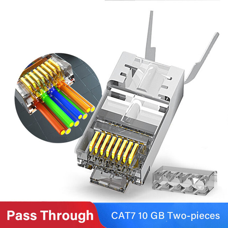 RJ45 Cat7 Cat6A Easy Pass Through Connectors 8P8C 50U Gold Plated Shielded Plug