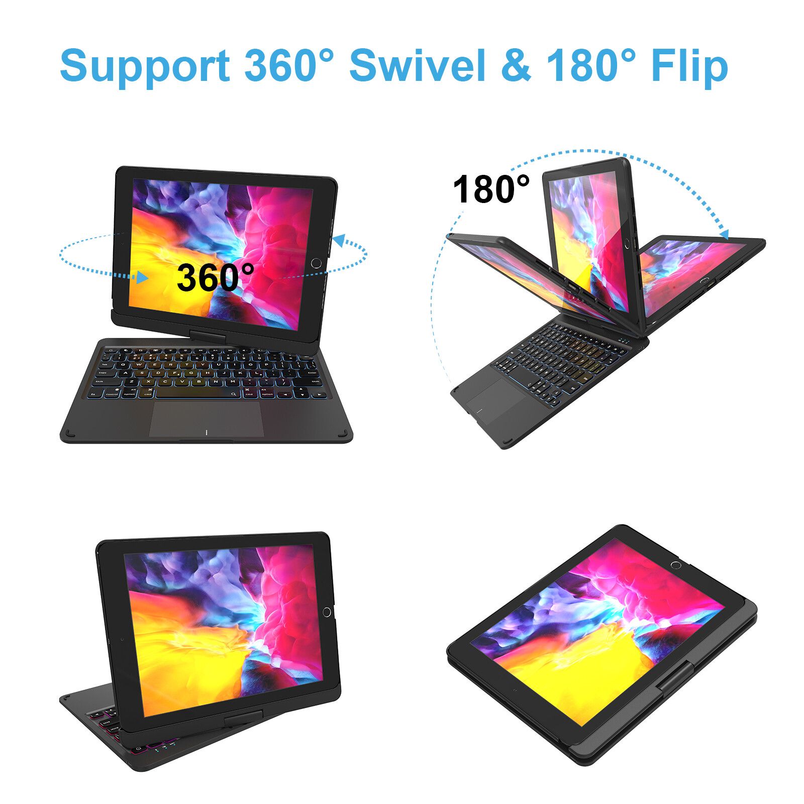 iPad Keyboard Case for iPad 10.2/10.5″ Touchpad 7 Color Backlight 360° Rotatable