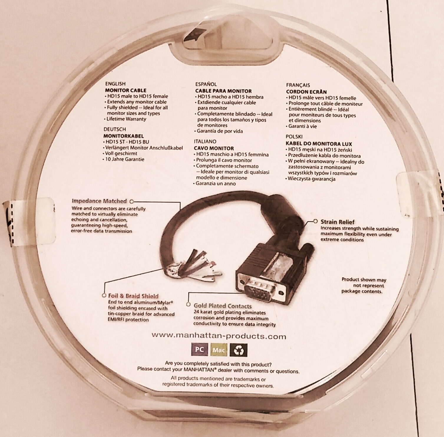 10 Ft Monitor Cable Male to Female Gold Plated Contacts Molded & Shielded