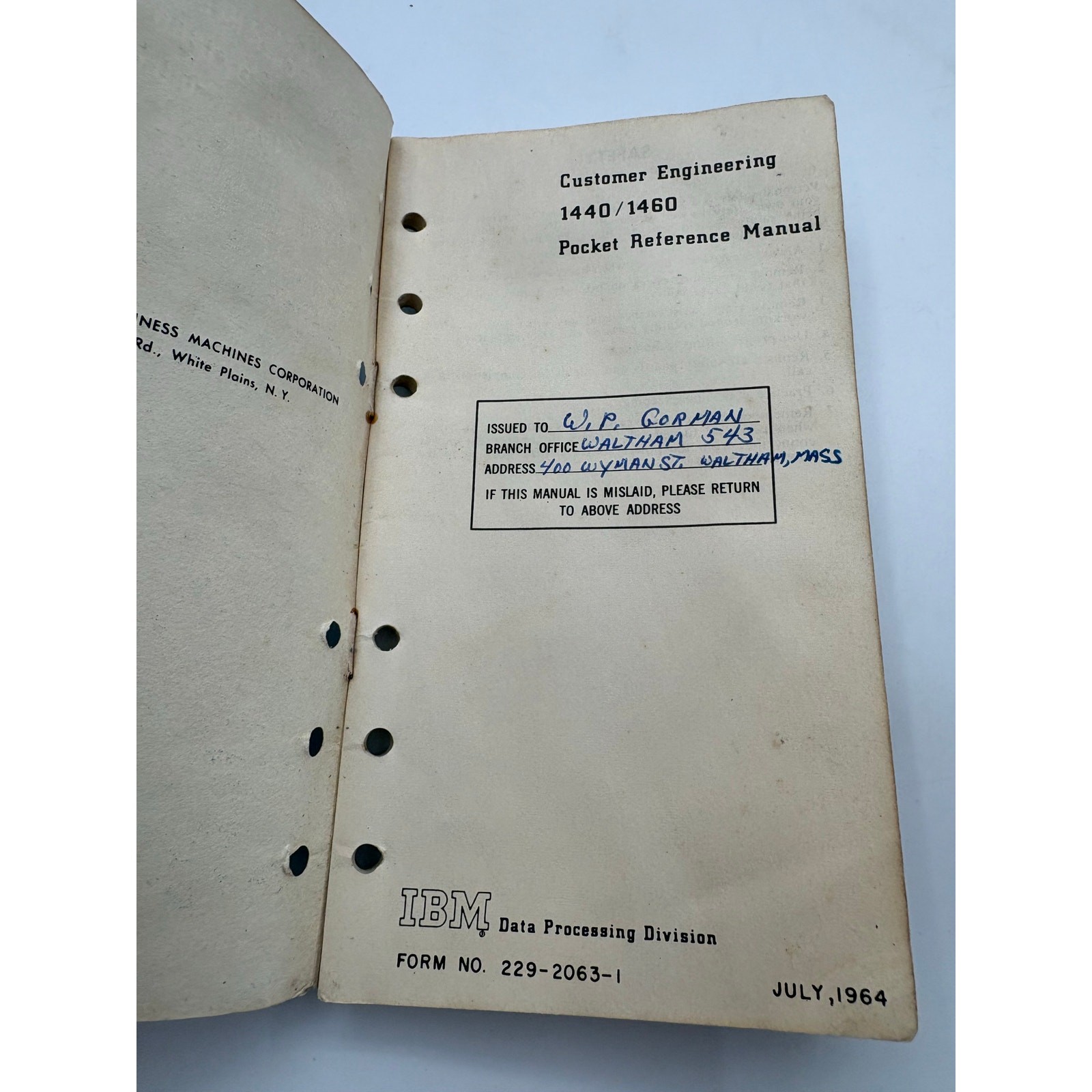 IBM Customer Engineering 1440/1460 Pocket Reference Manual Vintage 1964