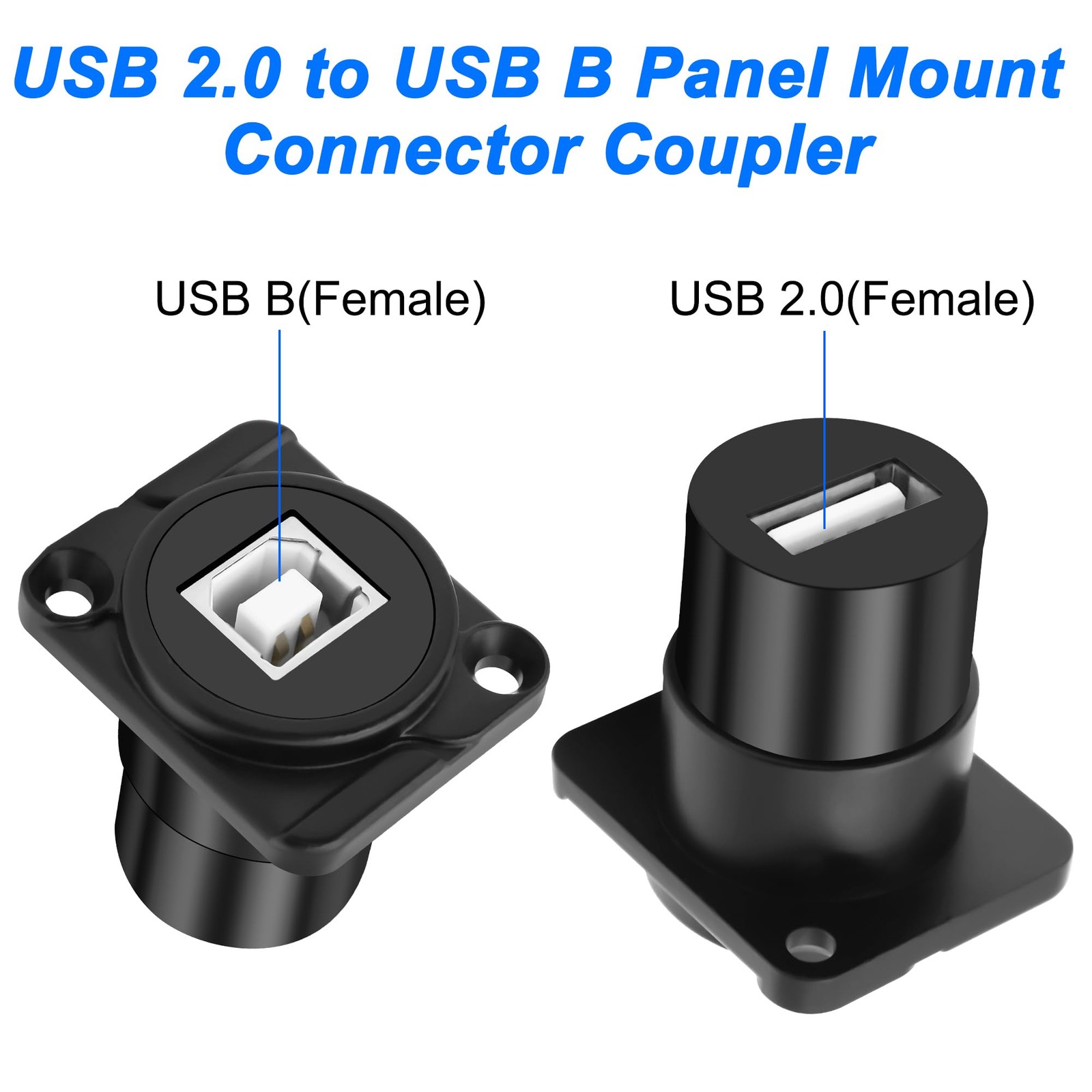 USB B To A Panel Mount Connector Coupler DType 2.0 Female Adapter Black