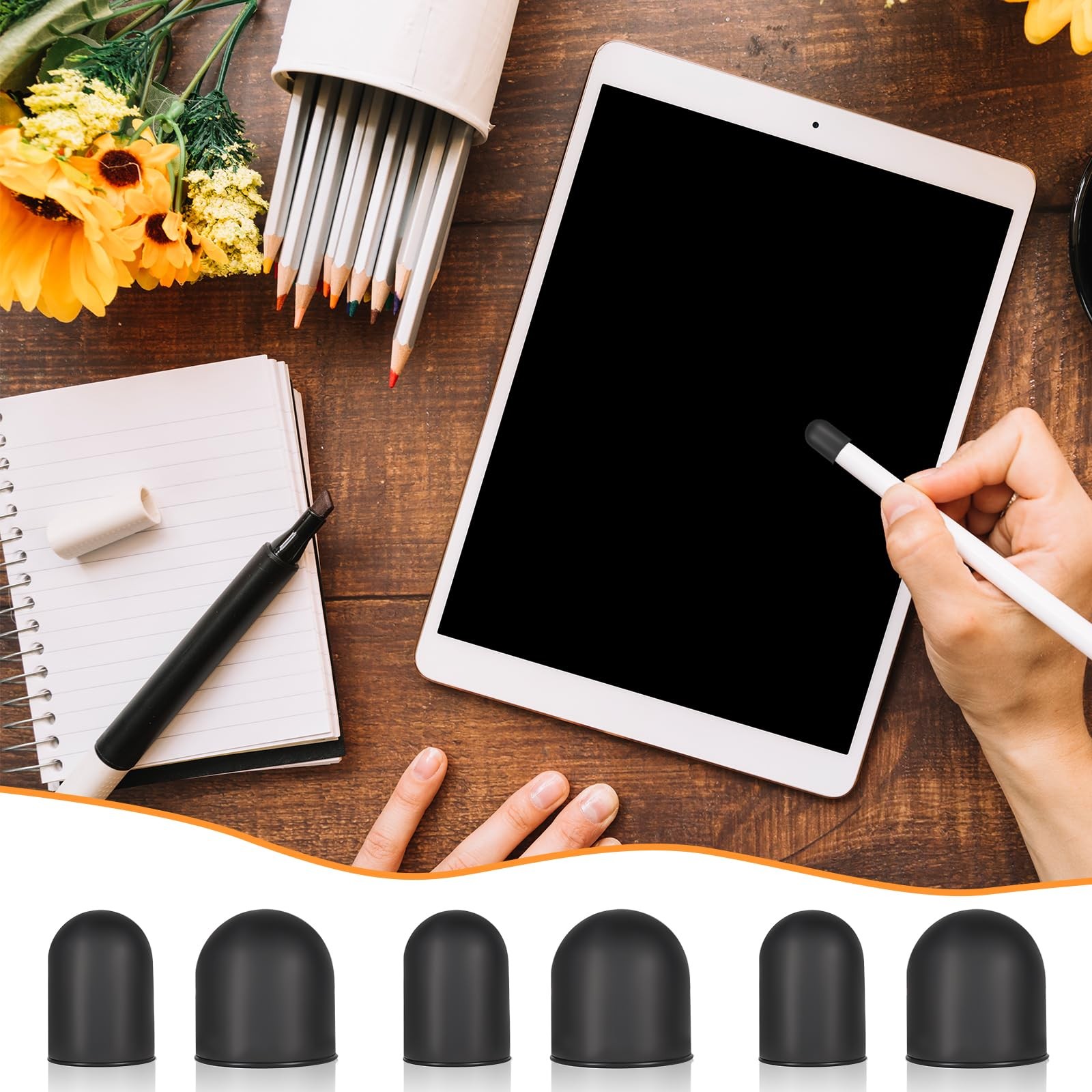 60PCS Stylus Rubber Tips for Pens, no Scratch 0.5cm & 0.7cm, Black