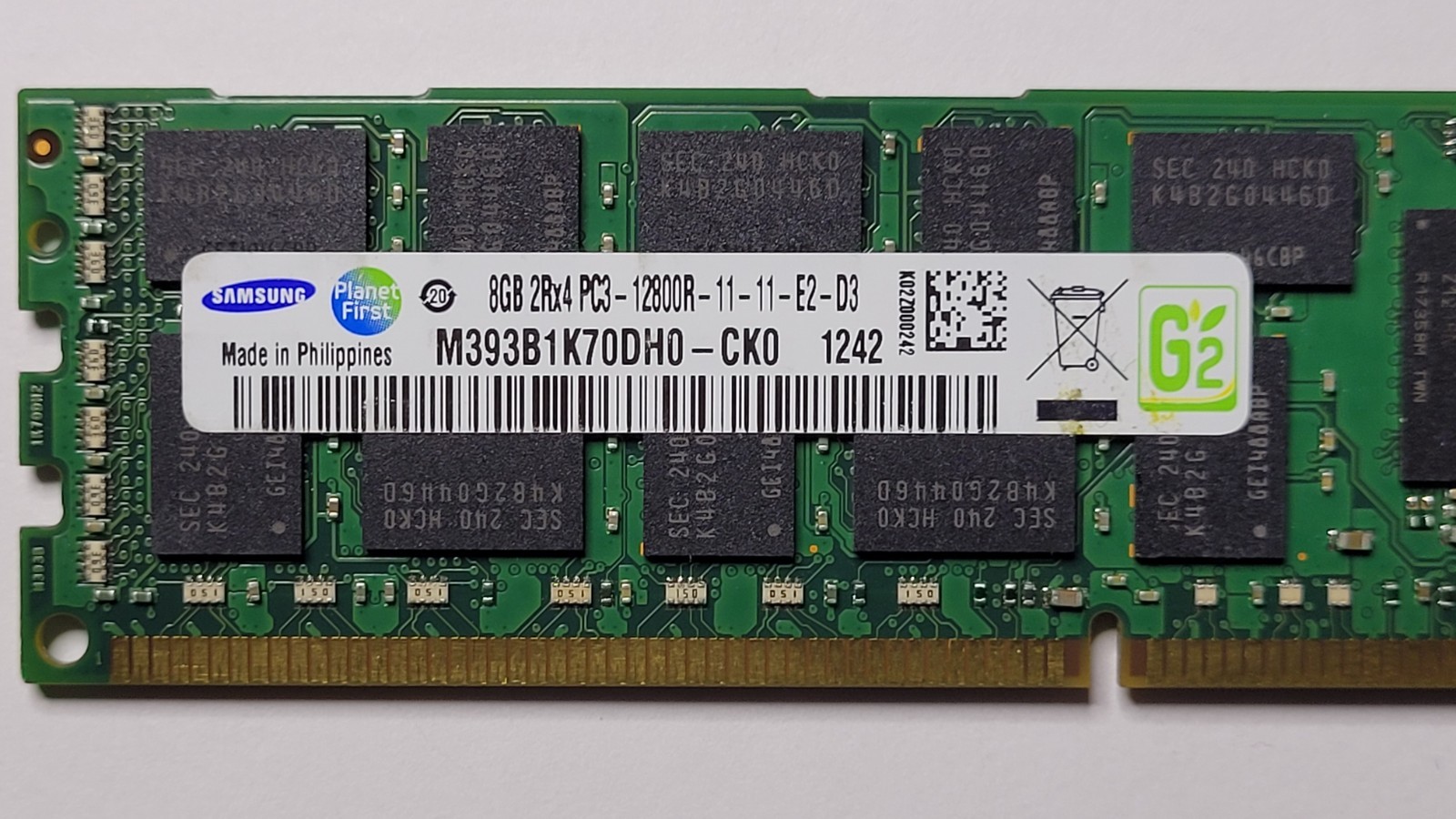 Samsung 8GB PC3-12800R ECC REG 2Rx4 DDR3 Server M393B1K70DH0-CK0 1.5v 240