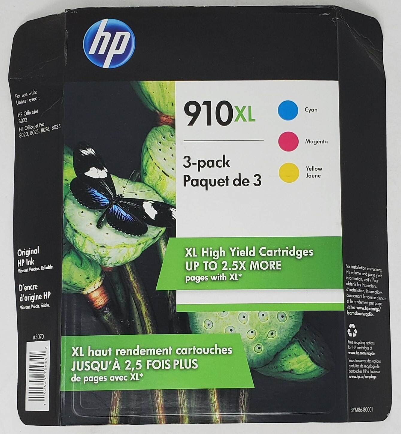 Genuine HP 910XL Ink Cartridge Combo- C/M/Y for HP 8010 8020 Printer-OEM-3PK