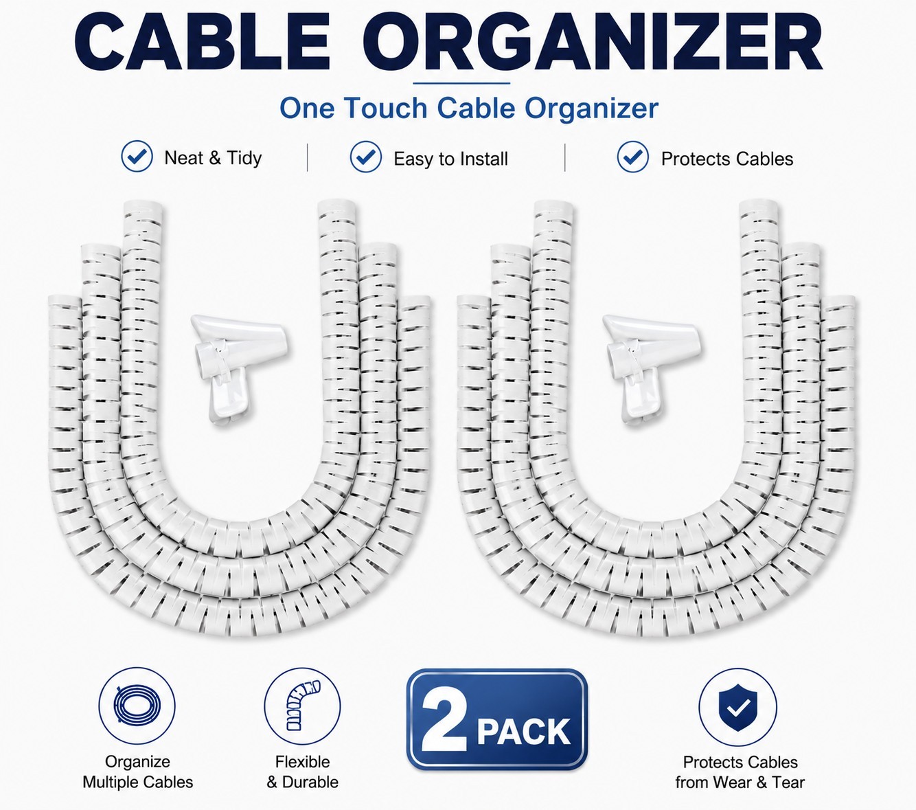 2x Cable Organizer Spiral Wire Wrap Cord Management Sleeve for TV PC Home Office