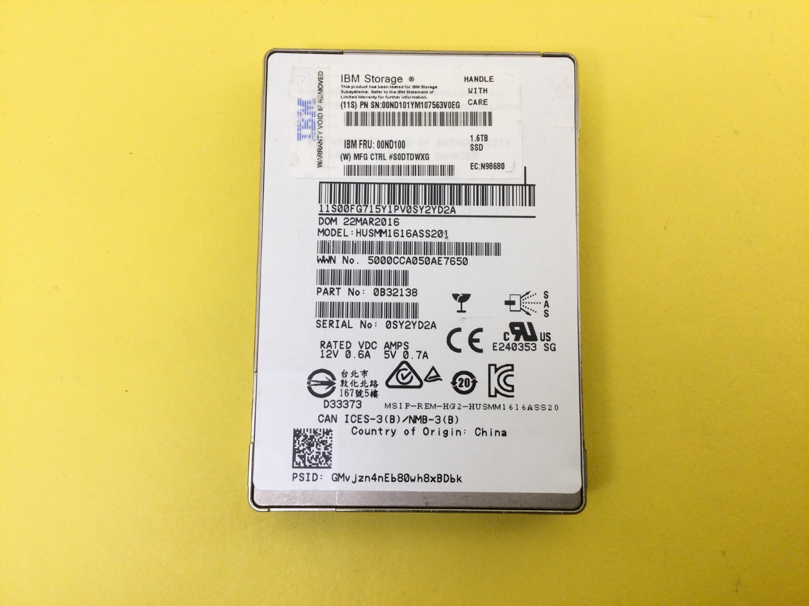 HUSMM1616ASS201 HGST 1.6TB SAS 12Gbps 2.5in ENT SSD IBM 00ND100