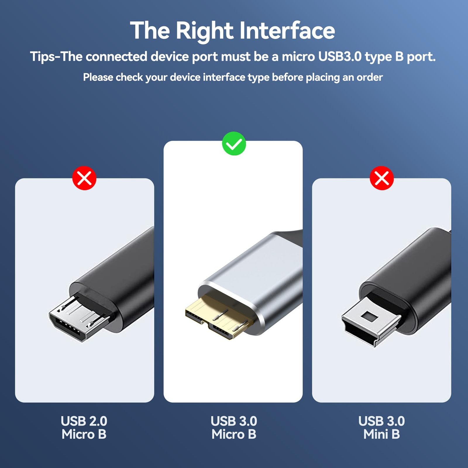 USB 3.0 Micro B Cable 1.5FT External Hard Drive Cord 5Gbps High Speed