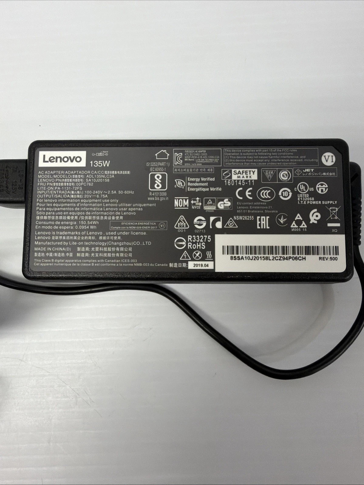Genuine Lenovo 135W AC Adapter 20V 6.75A Slim Plug w/PC OEM