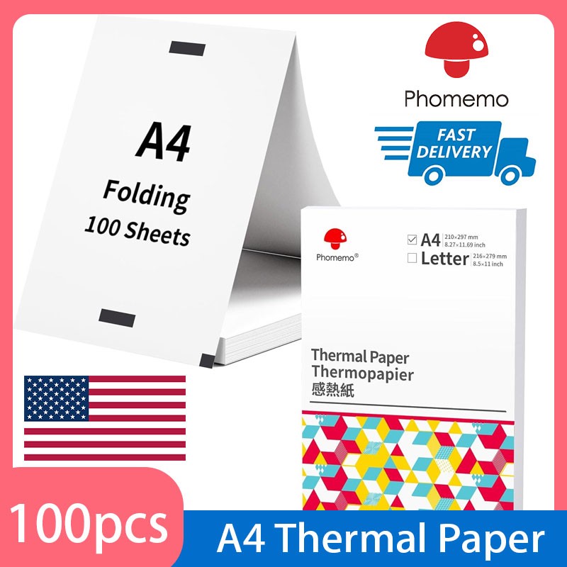 100-500PCS Thermal Paper A4 Foldable for Portable Printer For Phomemo M08F Lot