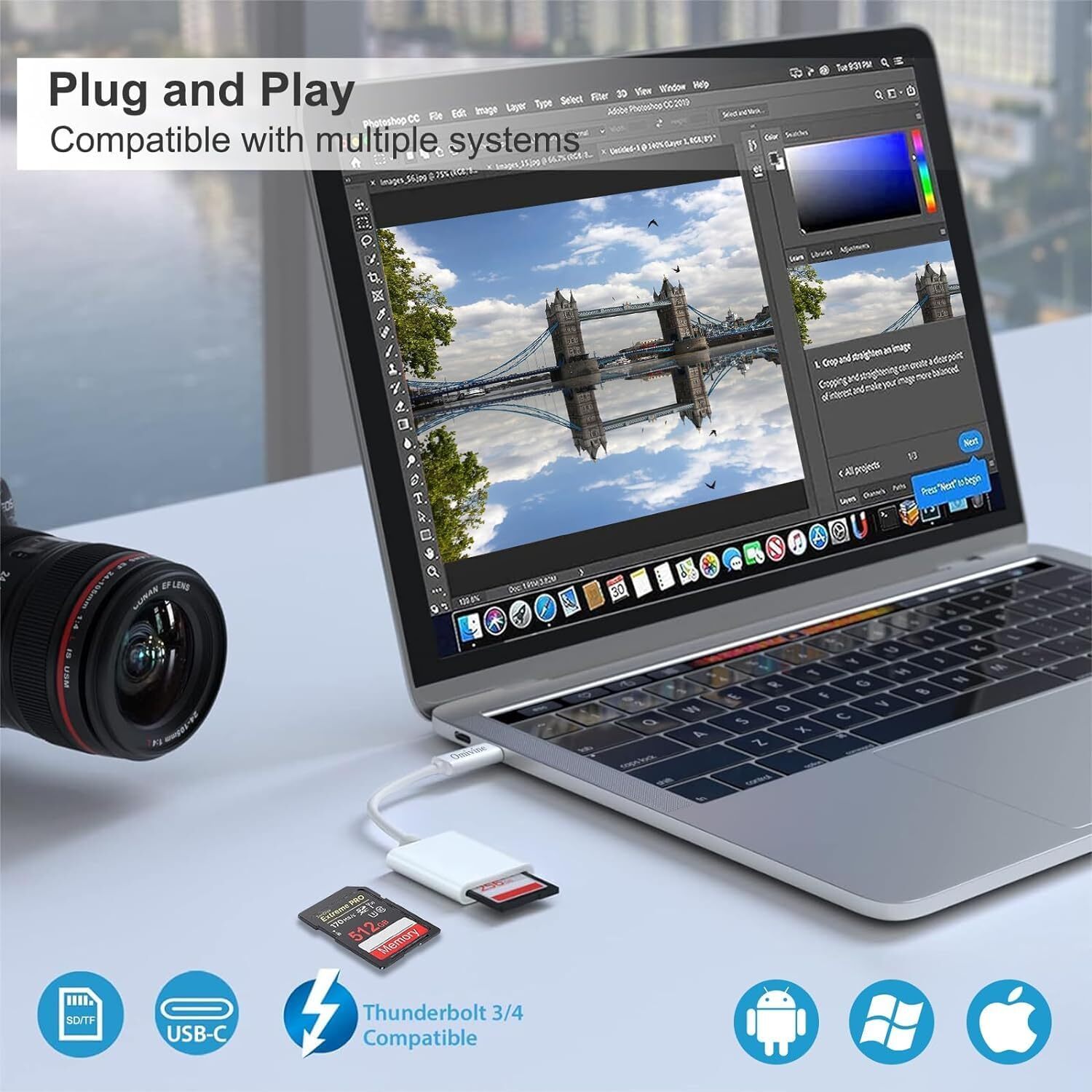 USB C 2 in 1 Hub Converter Type-C Adapter SD Card Reader For MacBook Pro Laptop