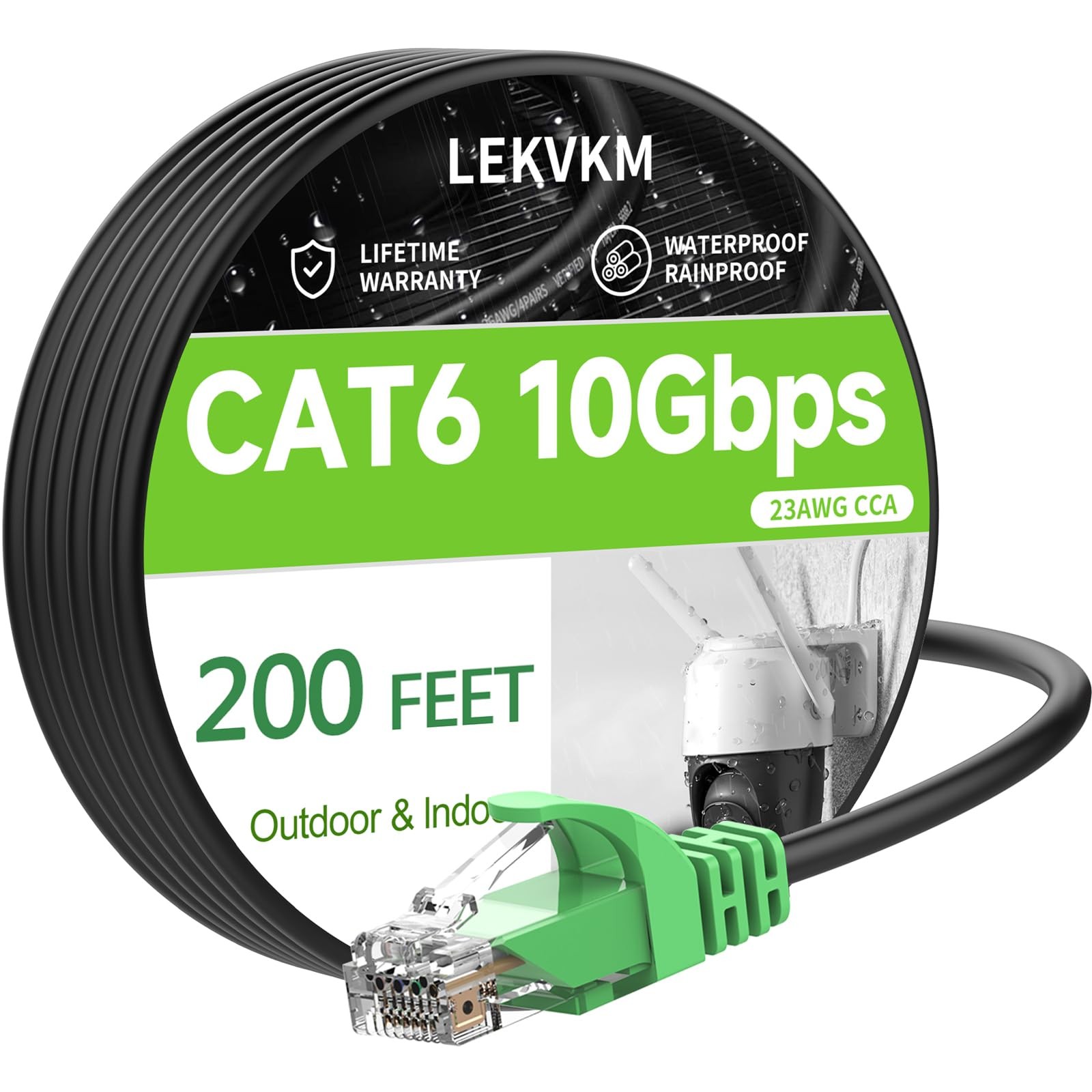 Cat 6 Ethernet Cable 200 ft, 23AWG Solid CCA Copper-Clad Aluminum, PE Waterpr…