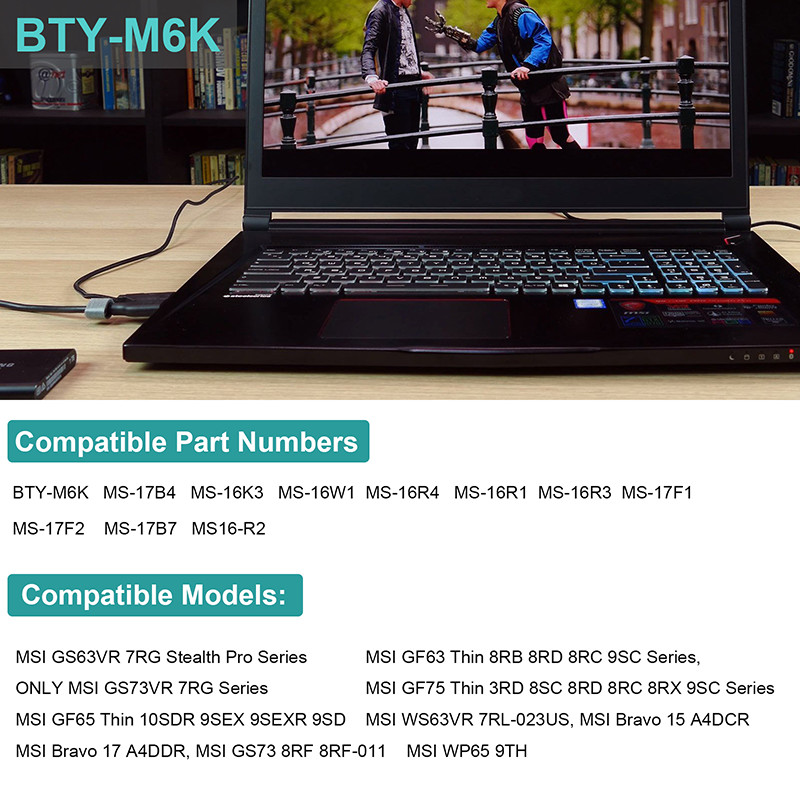 BTY-M6K Battery For MSI GF63 Thin 8RD 8RC 9SC GF75 Thin 3RD 8RC 8RD 9SC 52.4Wh