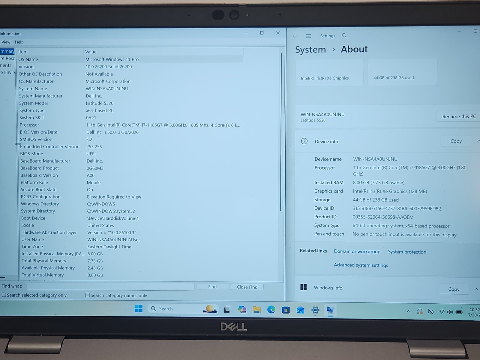 Dell Latitude 5520 15.6” FHD Core i7-1185G7 3.0GHz 8GB RAM 256GB SSD W11P *READ*