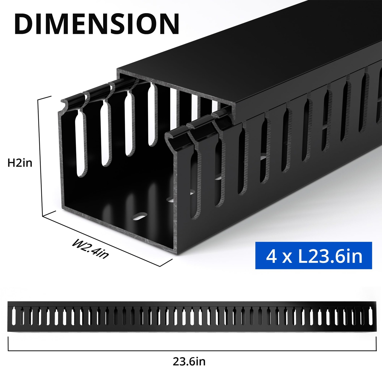 Cable Management Raceway 95in PVC Open-Slot Cable Organizer Kit 4×23.6in