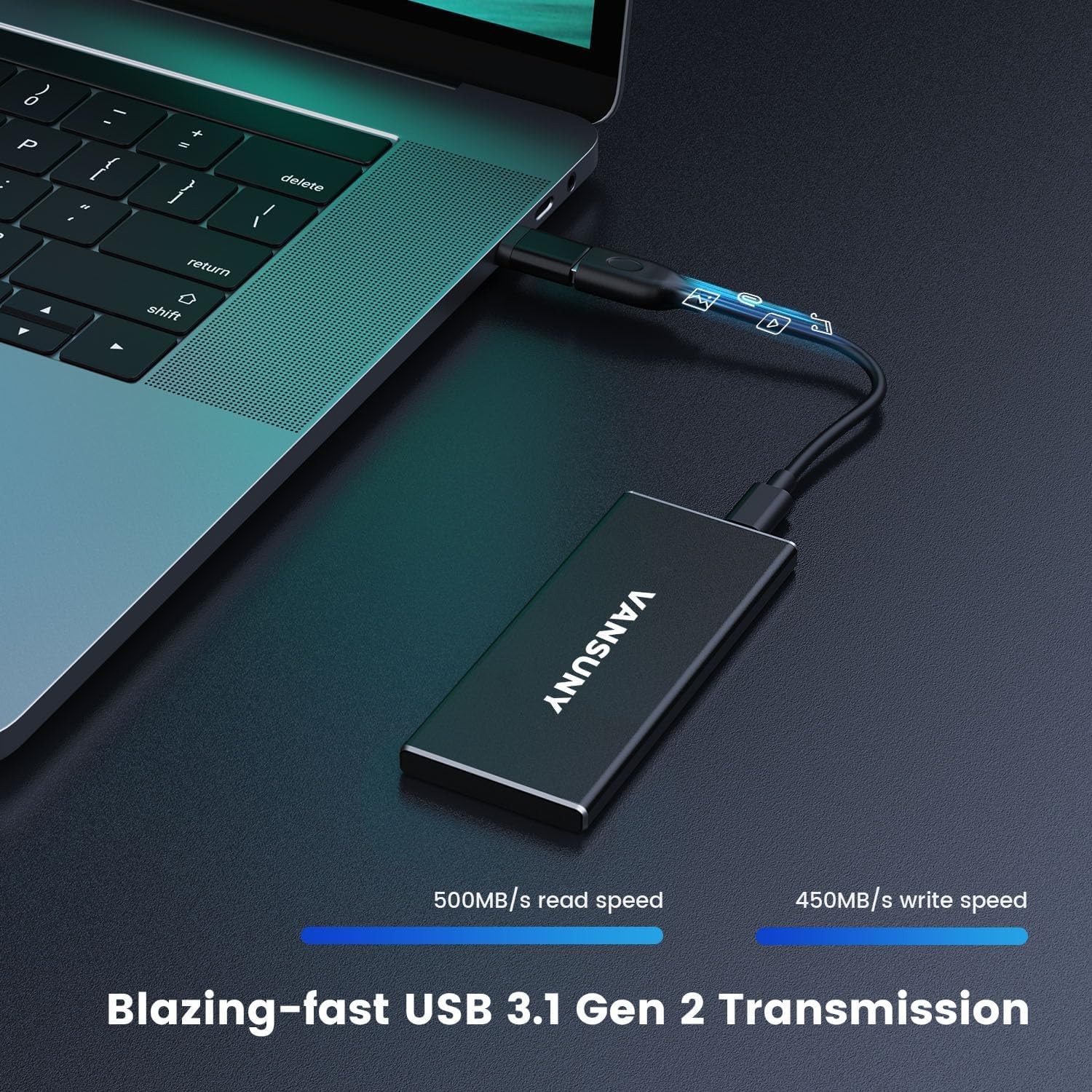 2TB Portable External SSD, USB 3.1 Gen2 Up to 500MB/s Solid State Drive, Metal U