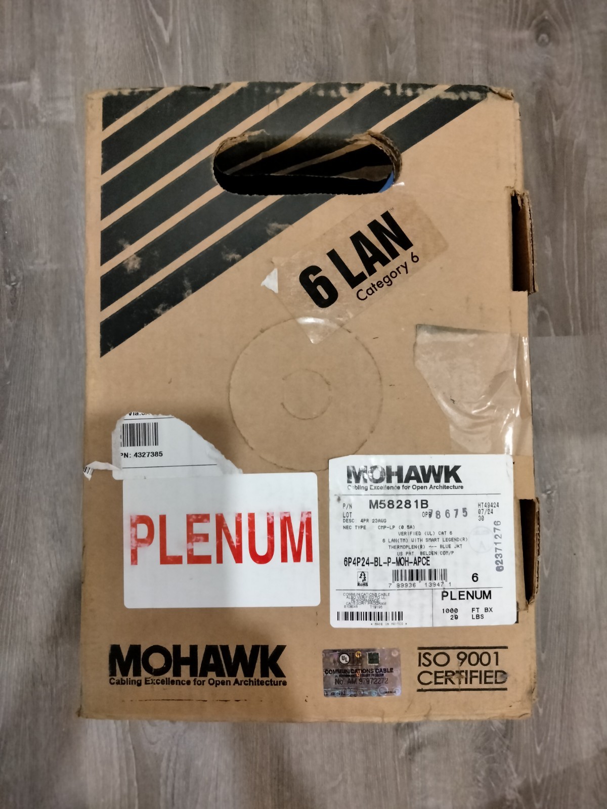 1000′ Belden M58281B Mohawk CAT6 Plenum Cable 4/23 AWG 6P4P24-BL-P-MOH-APCE Blue