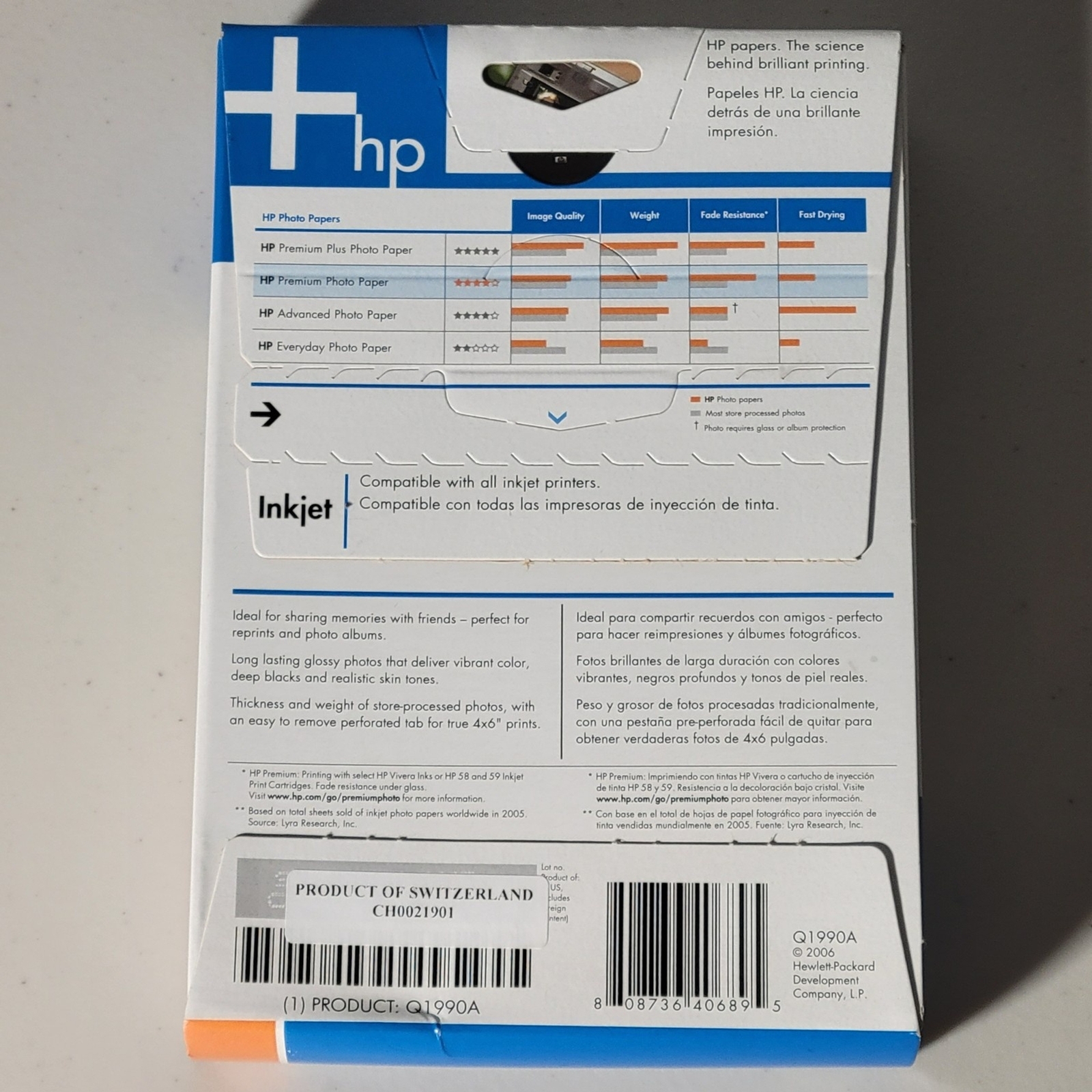 HP Premium Photo Paper Glossy Inkjet 4 x 6″ 10 mil 100 Sheets Q1990A Unopened