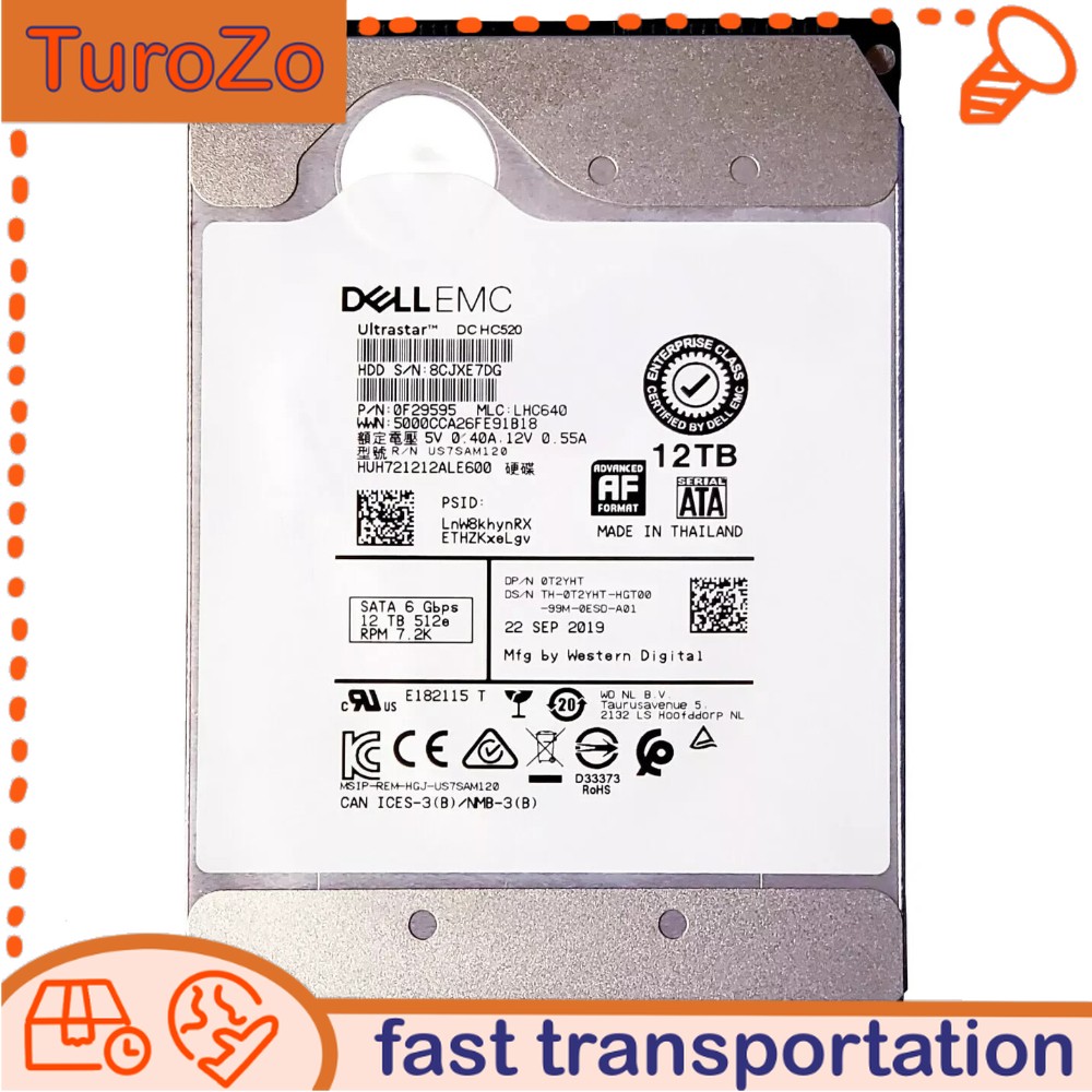 NEW Dell T2YHT 0T2YHT 12TB 7.2K 6Gb/s SATA 3.5″ Hard Drive HUH721212ALE600 0 HRS