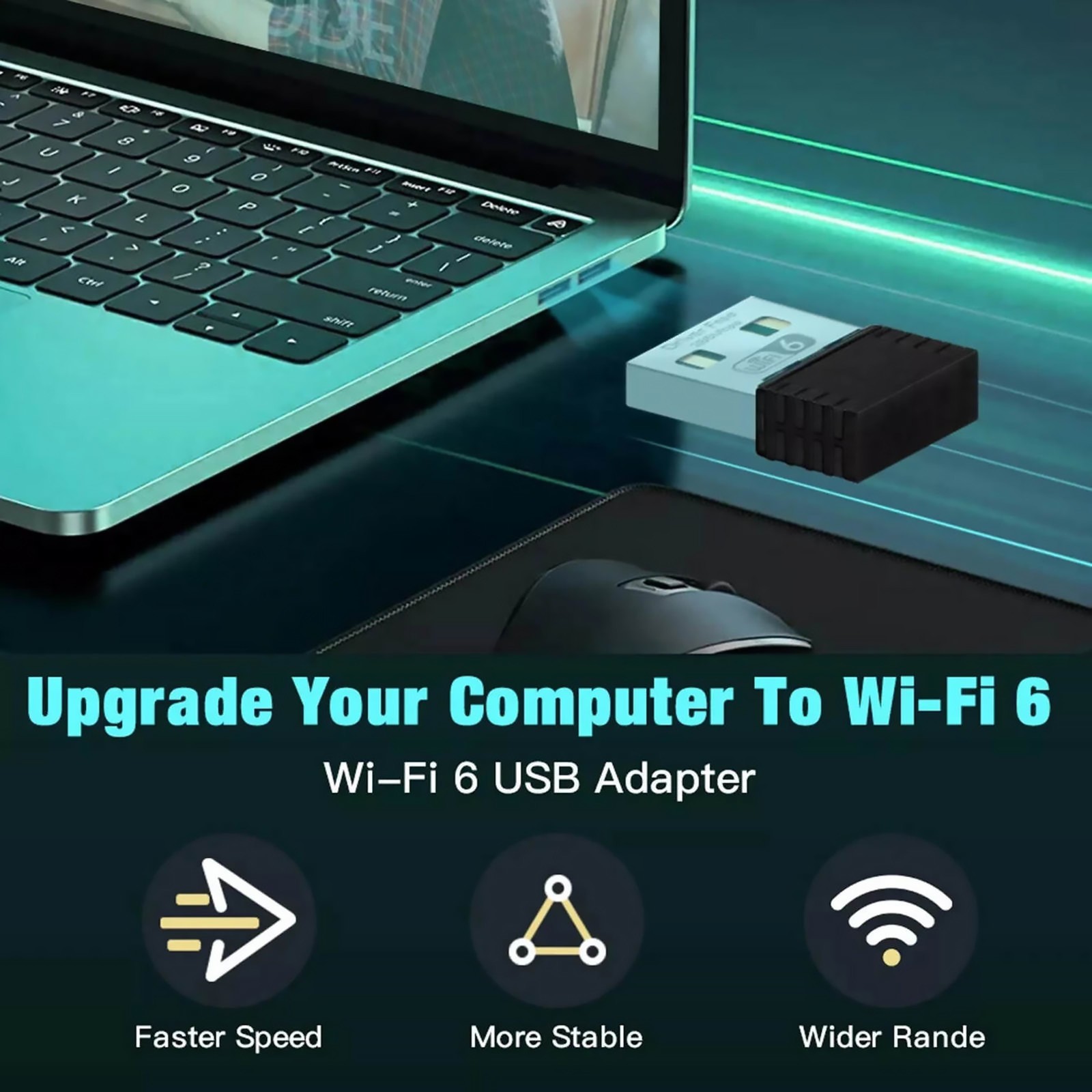 802.11ax WiFi 6 Wireless USB Adapter 2.4GHz 286Mbps Network Card for Win10 PC