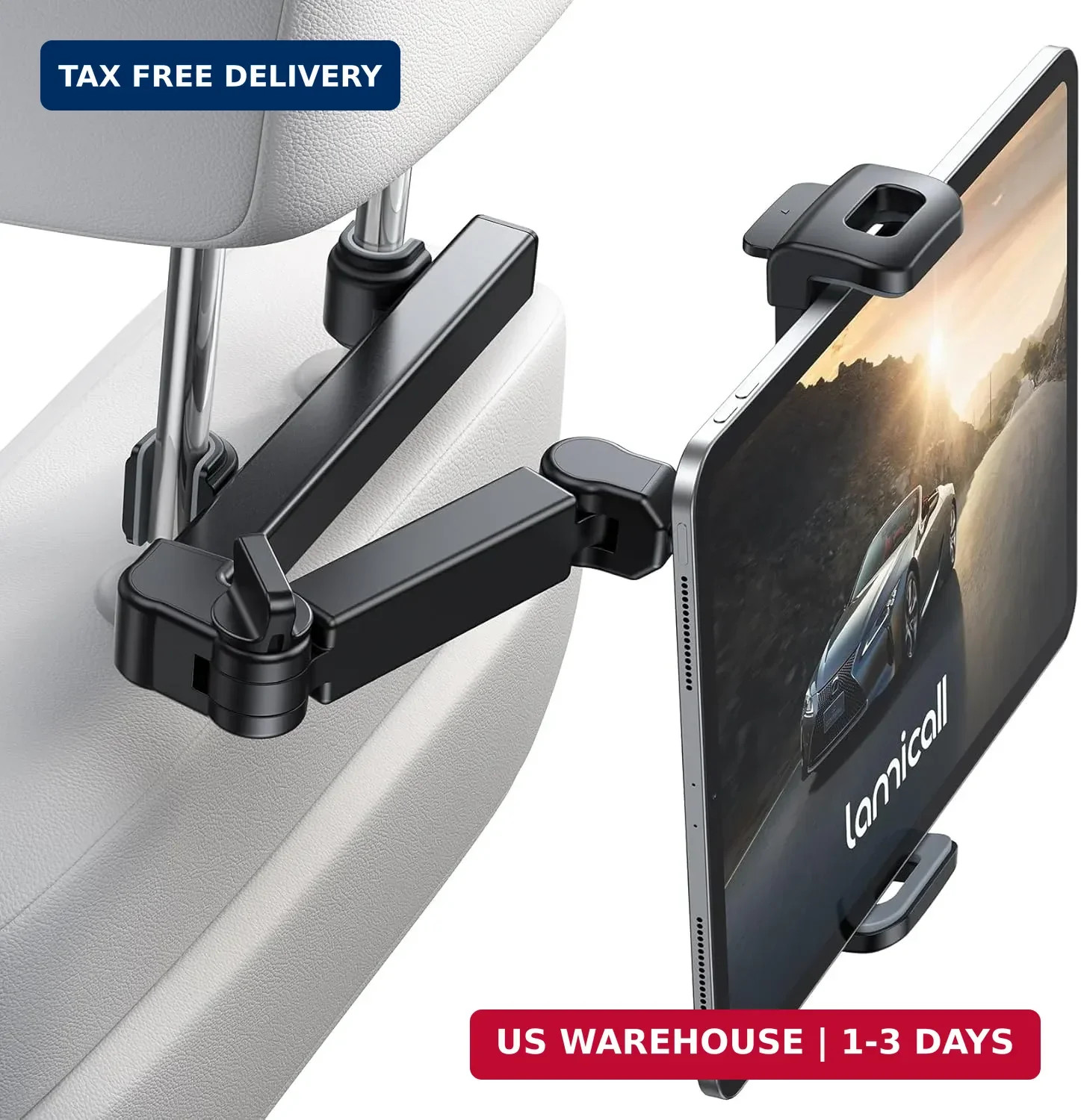 Lamicall Car Headrest Tablet Holder – [3 in 1 Extension Arm] Adjustable Tablet C