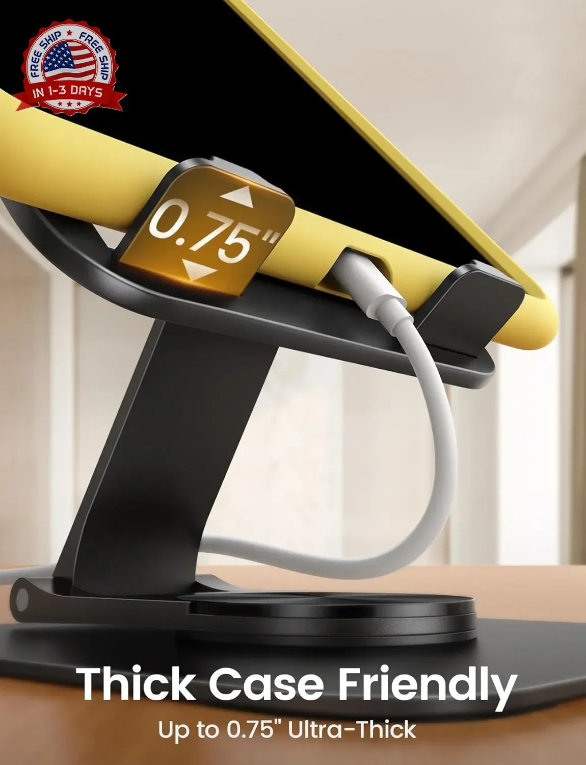 Lamicall Adjustable iPad Stand for Desk – [Ultra-Slim Foldable][360°Rotation] Ta