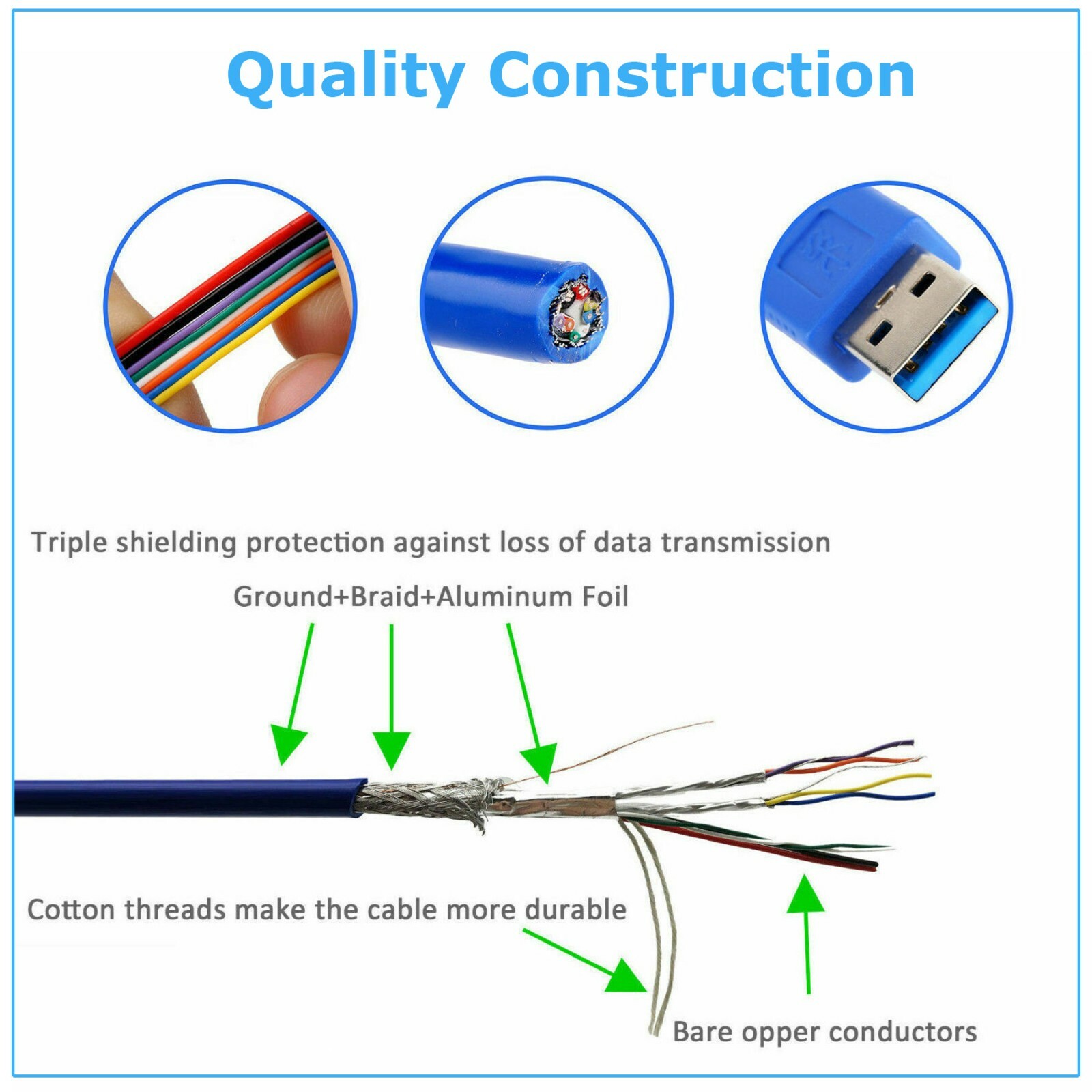 3FT Micro USB 3.0 Cable for Western Digital WD My Book External HDD Hard Drive