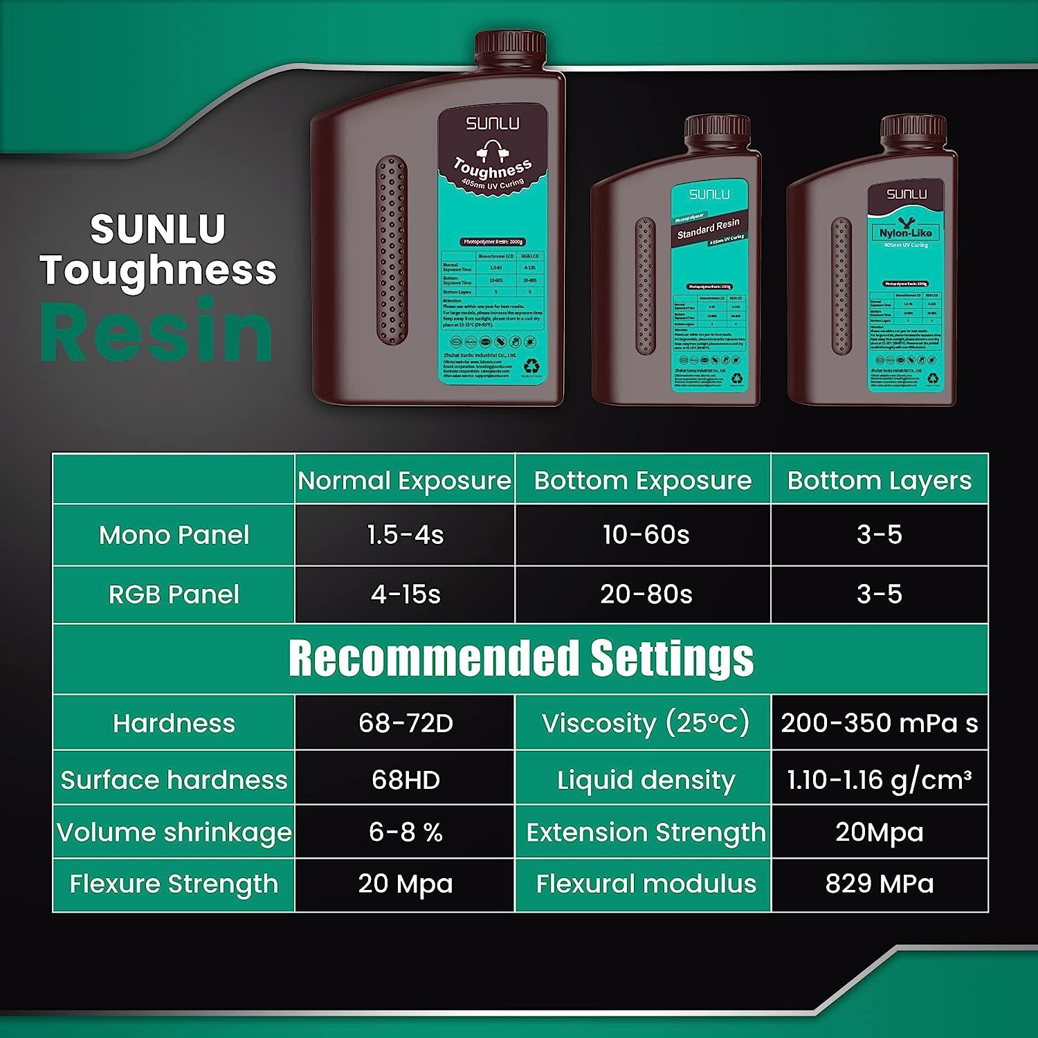 SUNLU Toughness Strong Printer Resin 405nm UV Curing 1KG