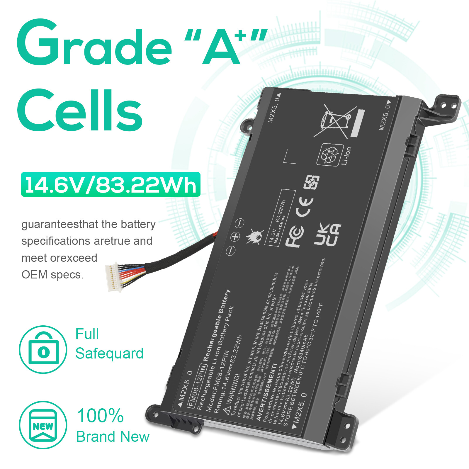 12Pin FM08 Battery For HP Omen 17-AN 17T-AN000 17T-AN100 HSTNN-LB8B HSTNN-LB8A