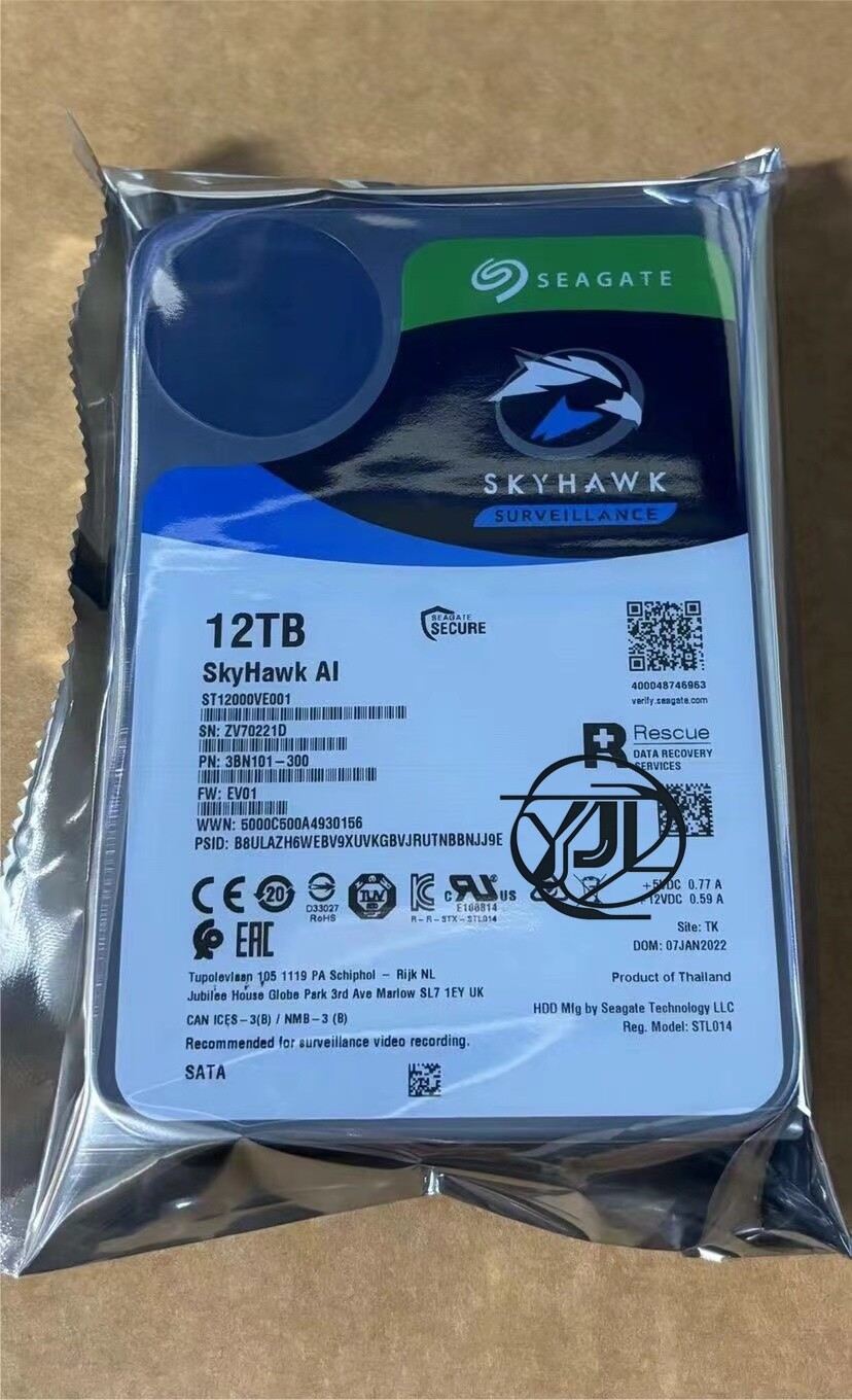 New Seagate ST12000VE001 SkyHawk AI 12TB 7200RPM SATA 6Gb/s 256MB 3.5″ HDD