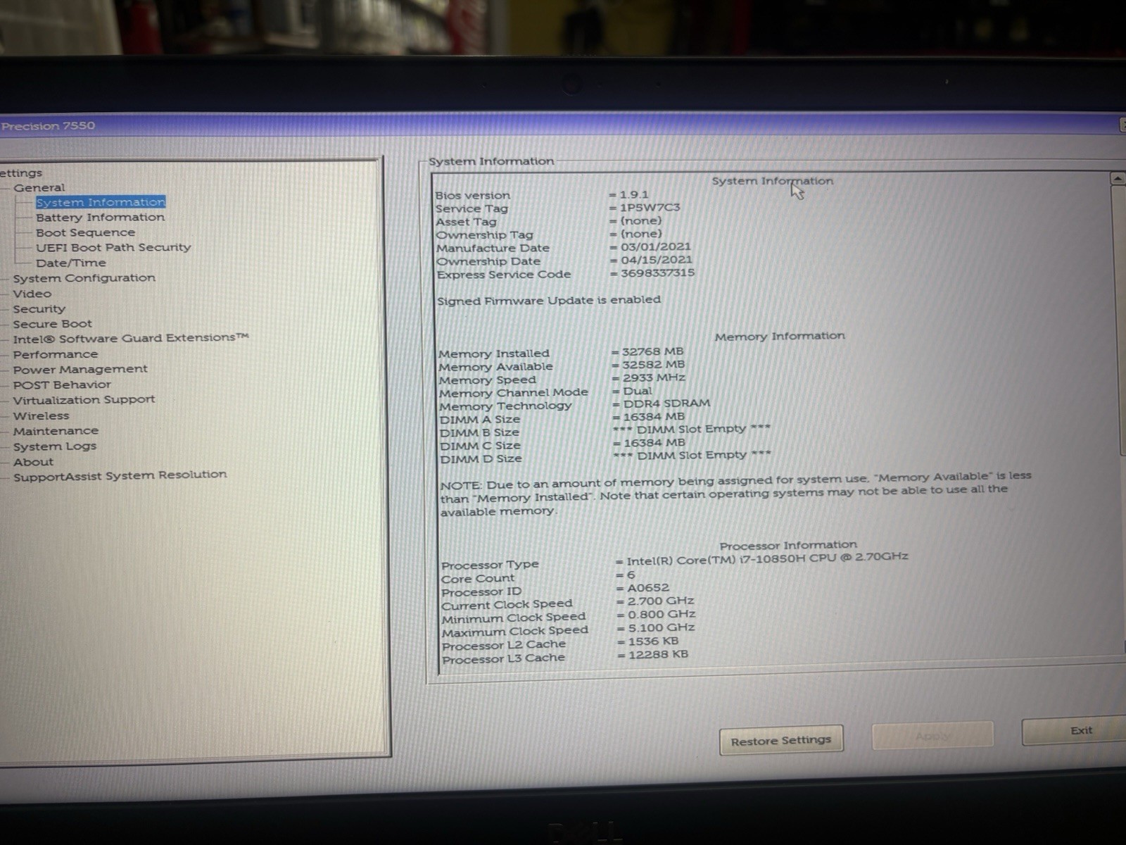 Dell Precision 7550 15.6″ i7-10850H 32GB 512GB SSD RTX 3000 W11 Pro