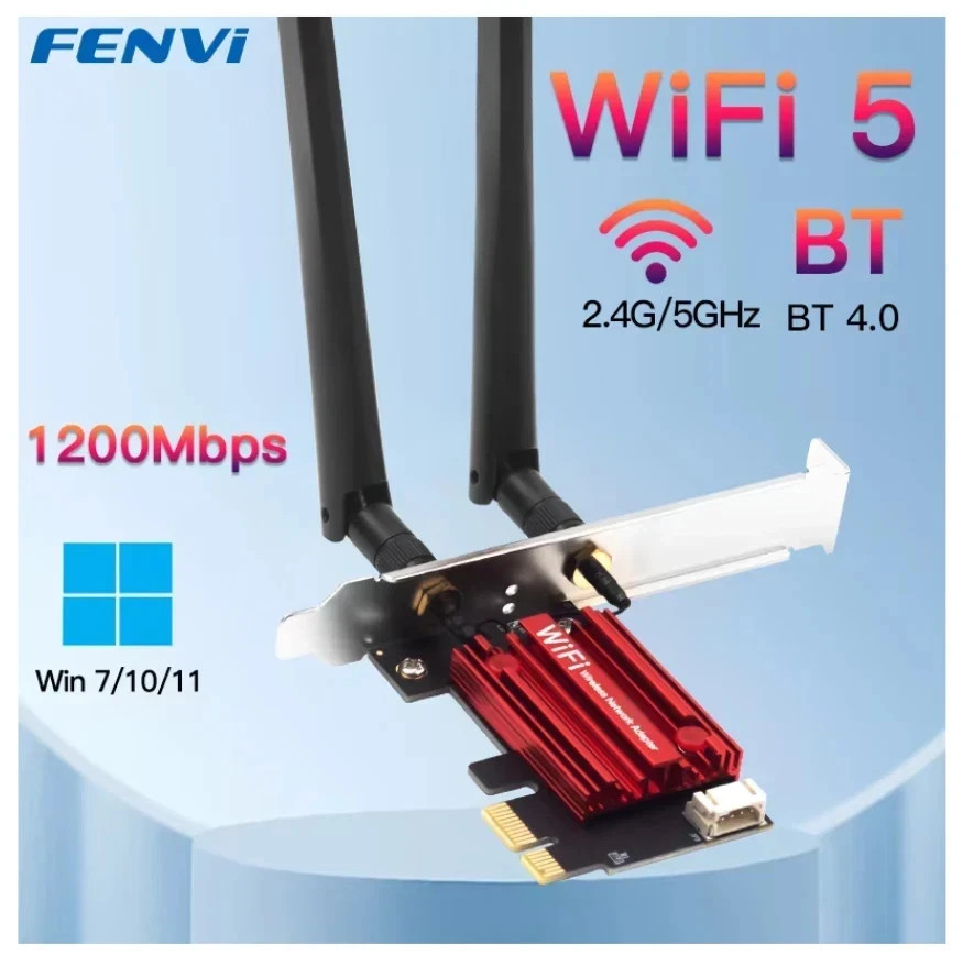 AC1200 WIFI 5 PCI-E Wireless Adapter Desktop PC Internal Card 802.11AC+Bluetooth