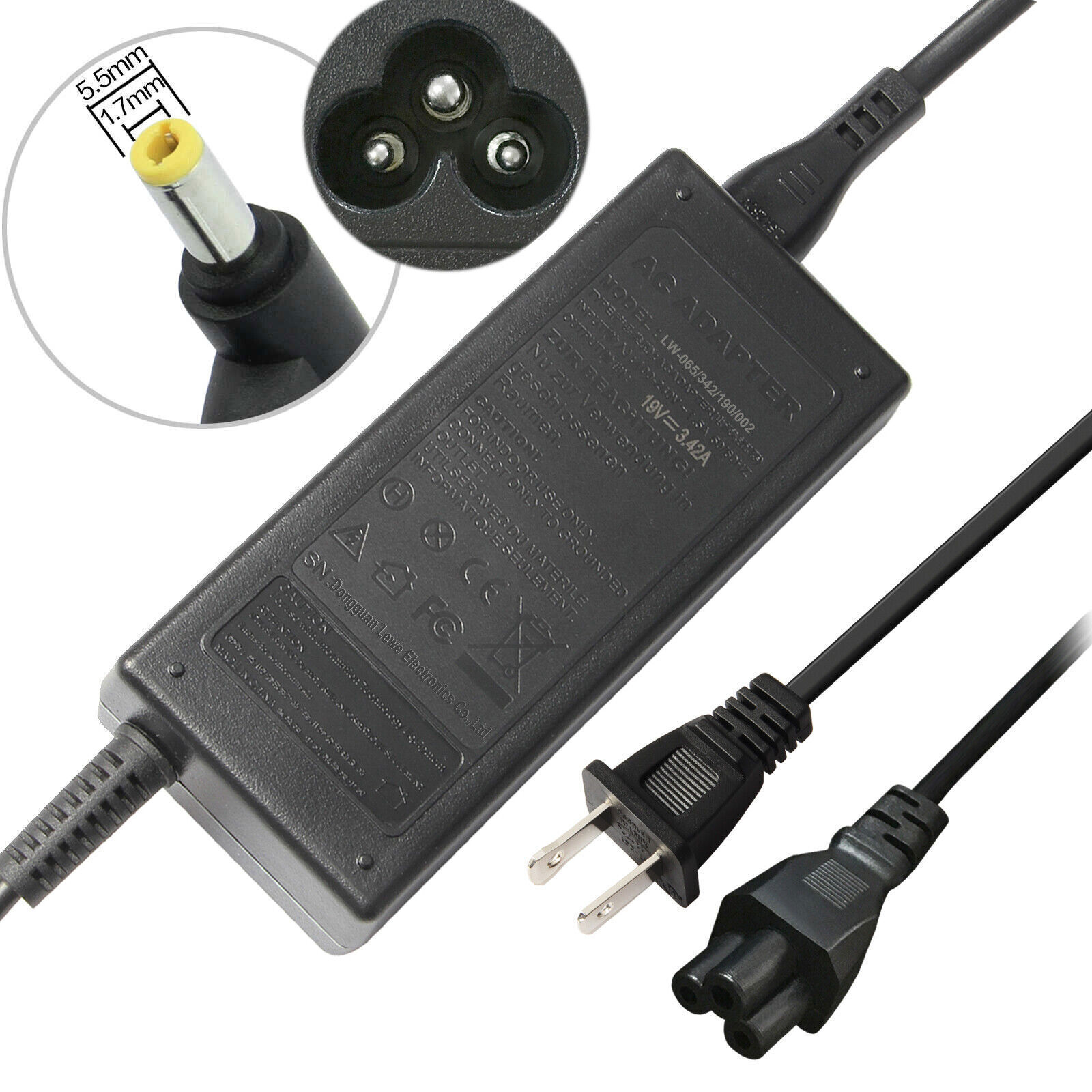 For Acer Aspire 19V 3.42A 65W Laptop AC Adapter Charger Power Cord 5.5*1.7mm
