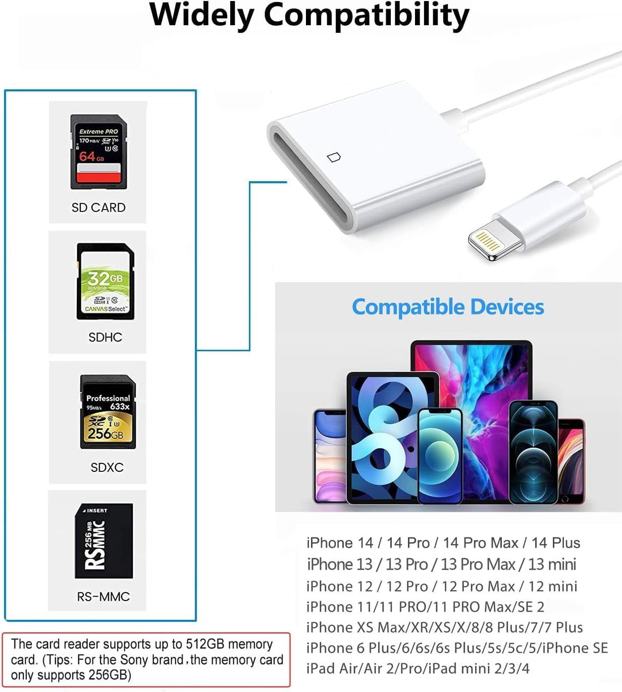 SD Card Adapter Camera Reader for iPad iPhone 6 6S 7 8 Plus 11 12 Pro X Xs Lot